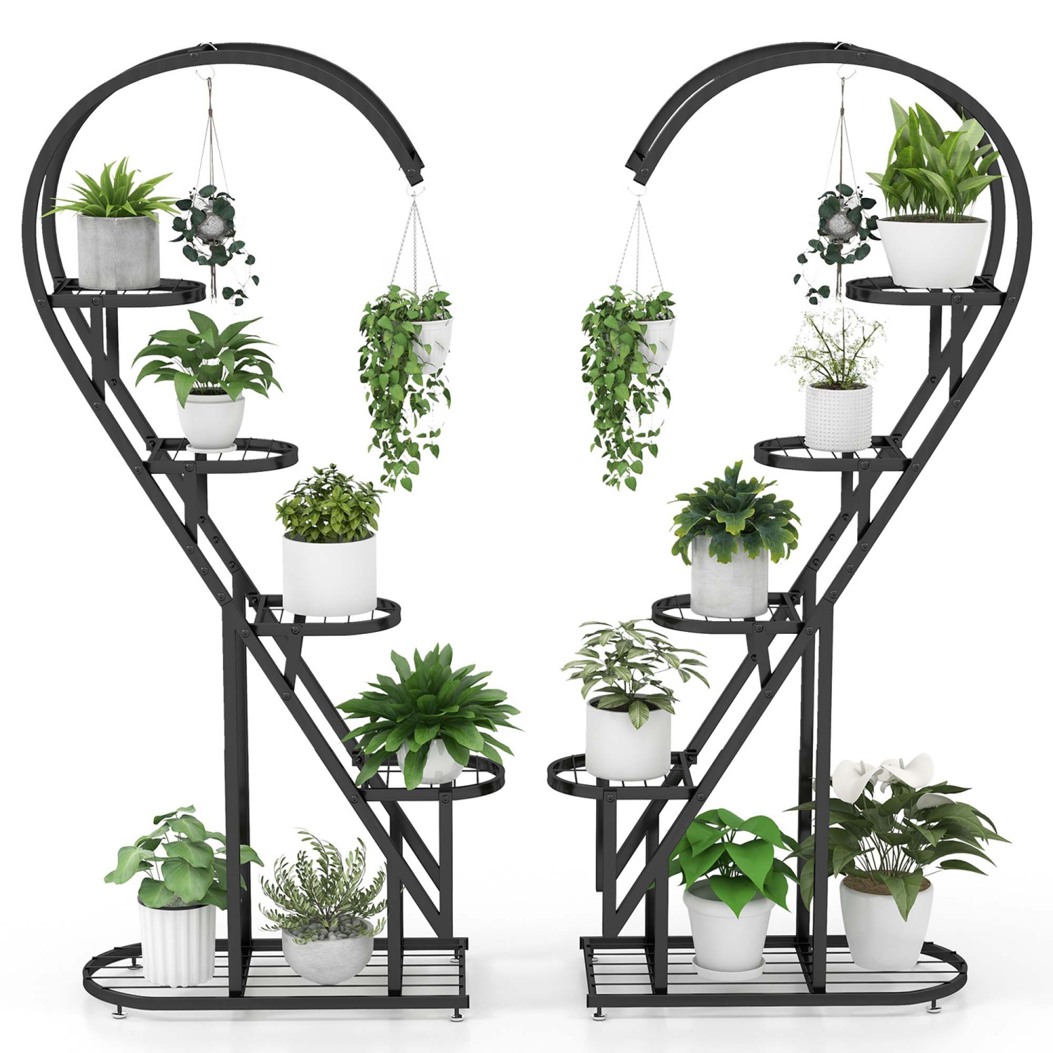 Costway 5 Tier Metal Plant Stand Heart-shaped Shelf with Hanging Hook for Multiple Plants