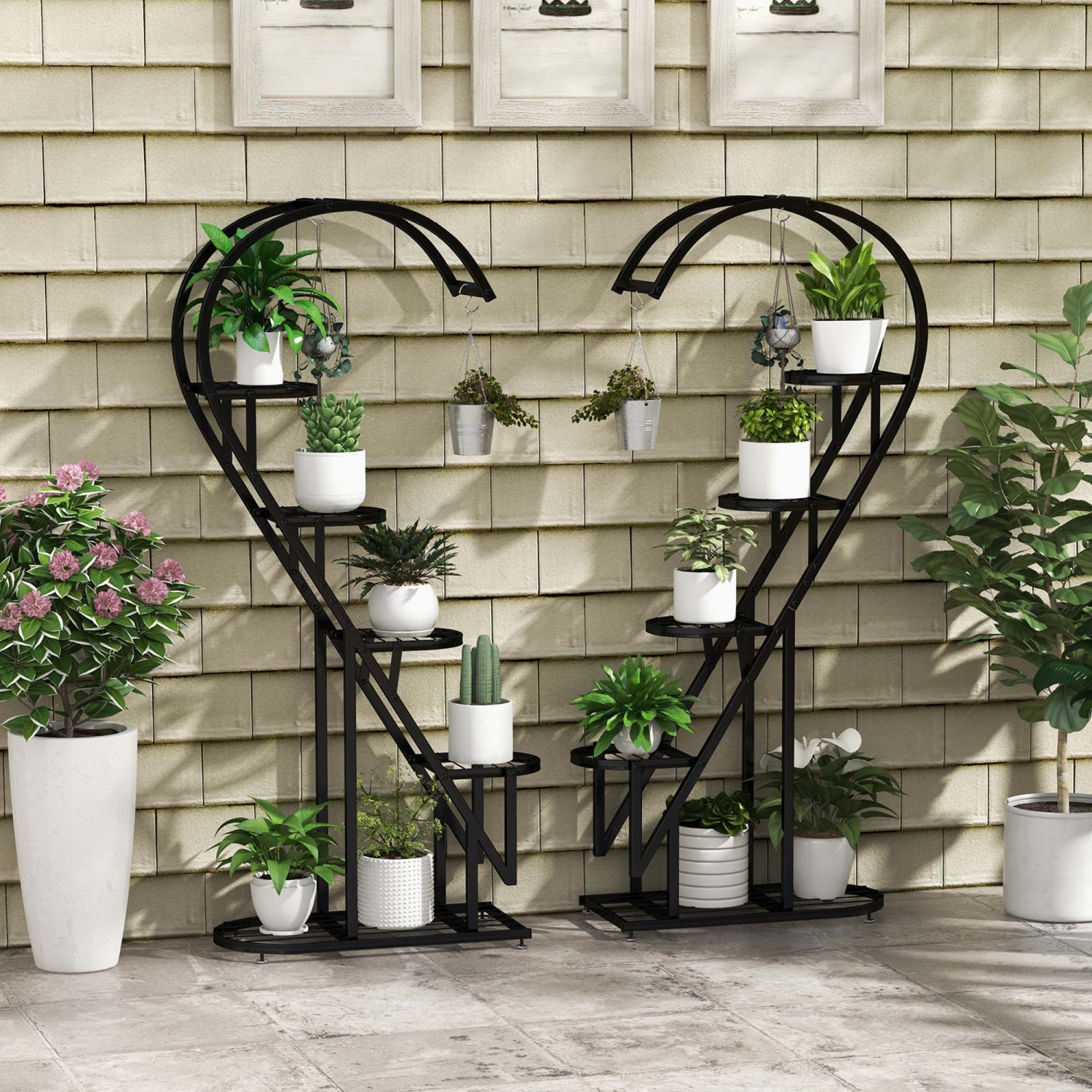 Costway 5 Tier Metal Plant Stand Heart-shaped Shelf with Hanging Hook for Multiple Plants