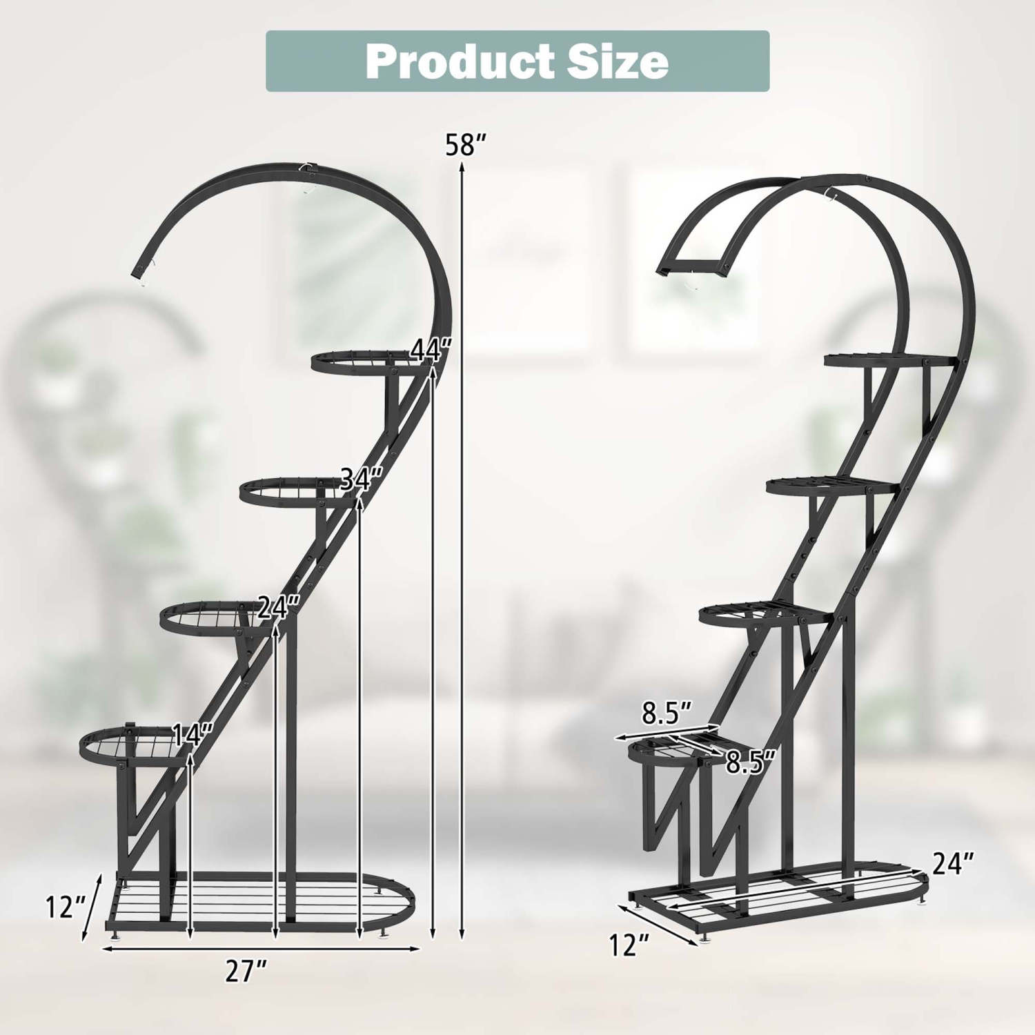 Costway 5 Tier Metal Plant Stand Heart-shaped Shelf with Hanging Hook for Multiple Plants