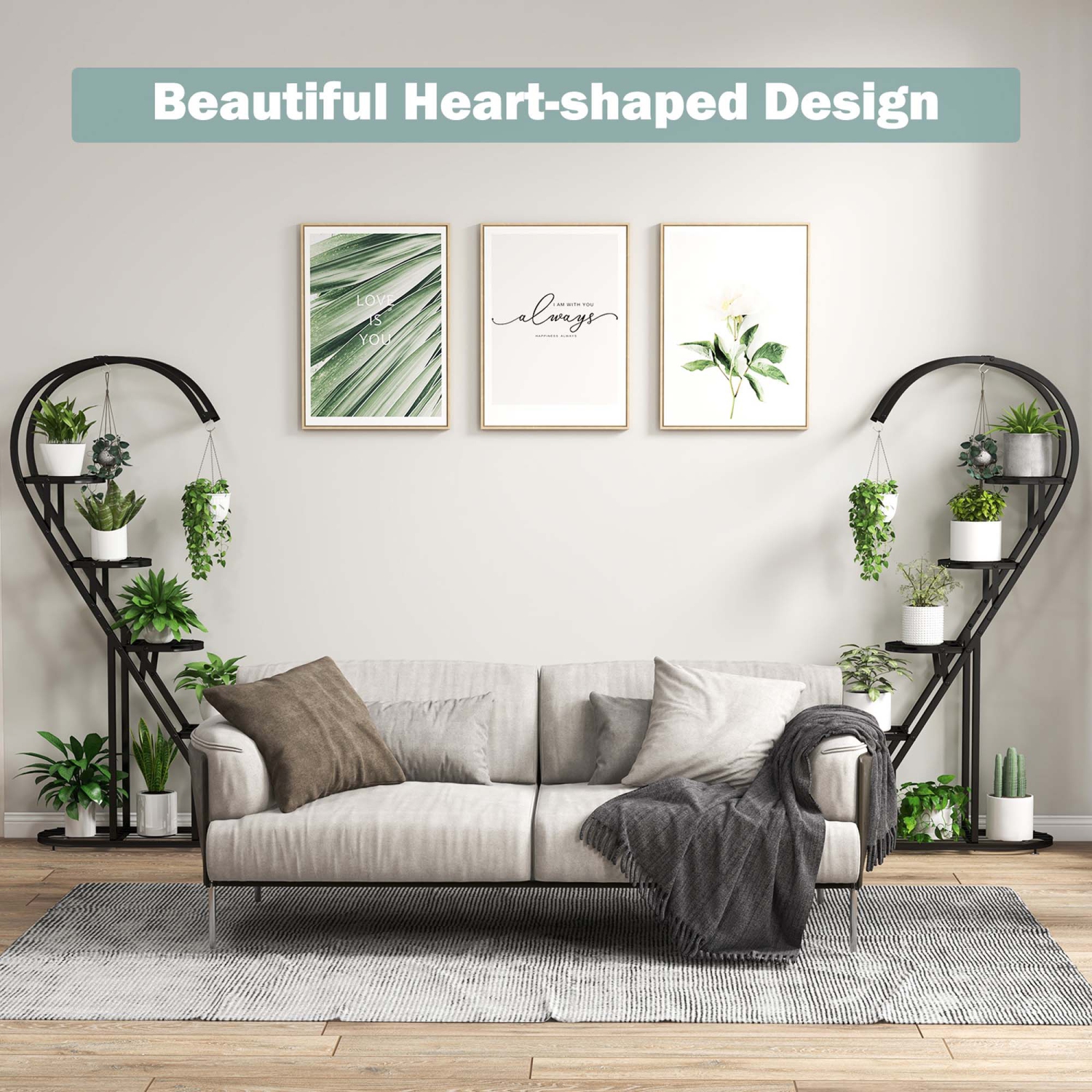 Costway 5 Tier Metal Plant Stand Heart-shaped Shelf with Hanging Hook for Multiple Plants