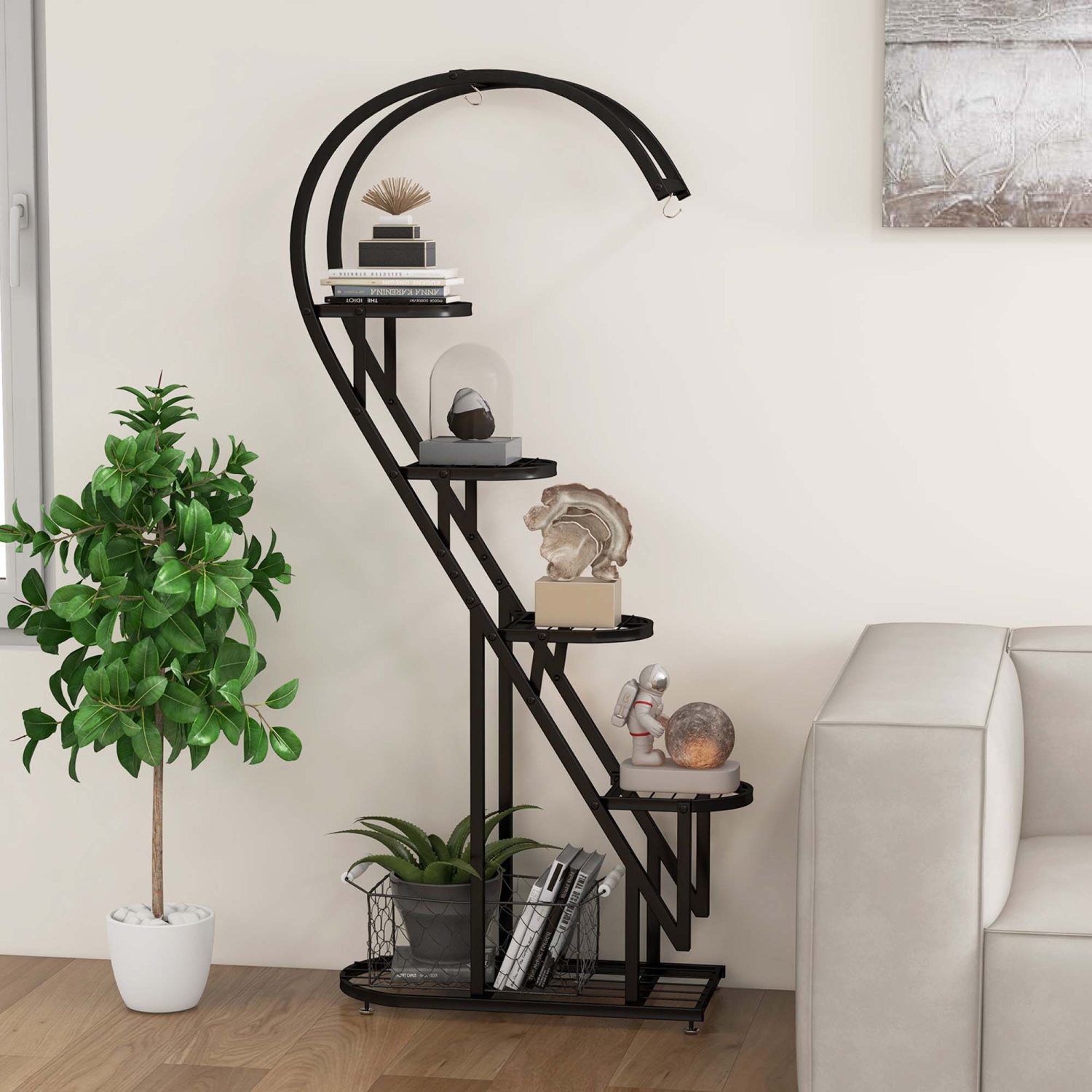 Costway 5 Tier Metal Plant Stand Heart-shaped Shelf with Hanging Hook for Multiple Plants