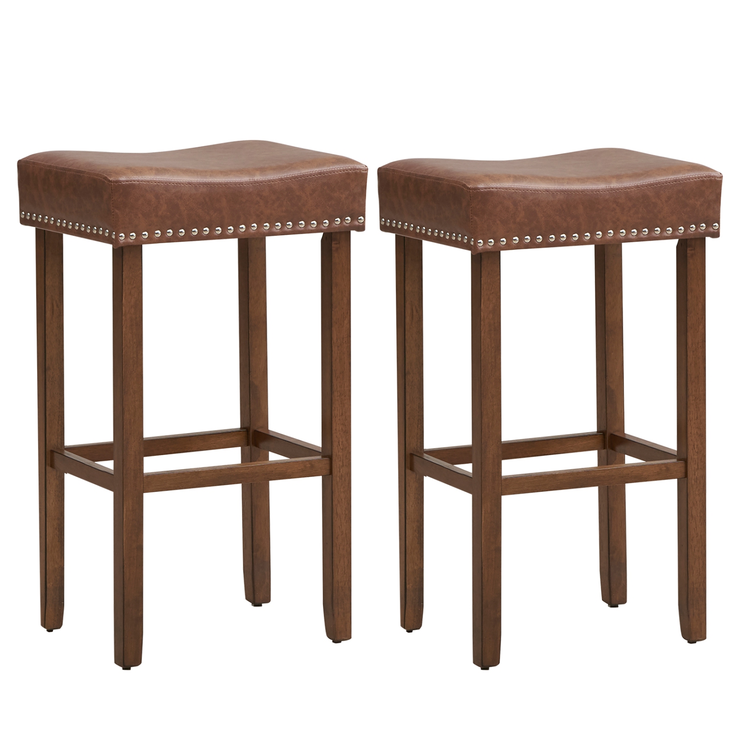 Coastway 29.5" Wood Frame PU Leather Upholstered Bar Stools Set of 2 with Footrests