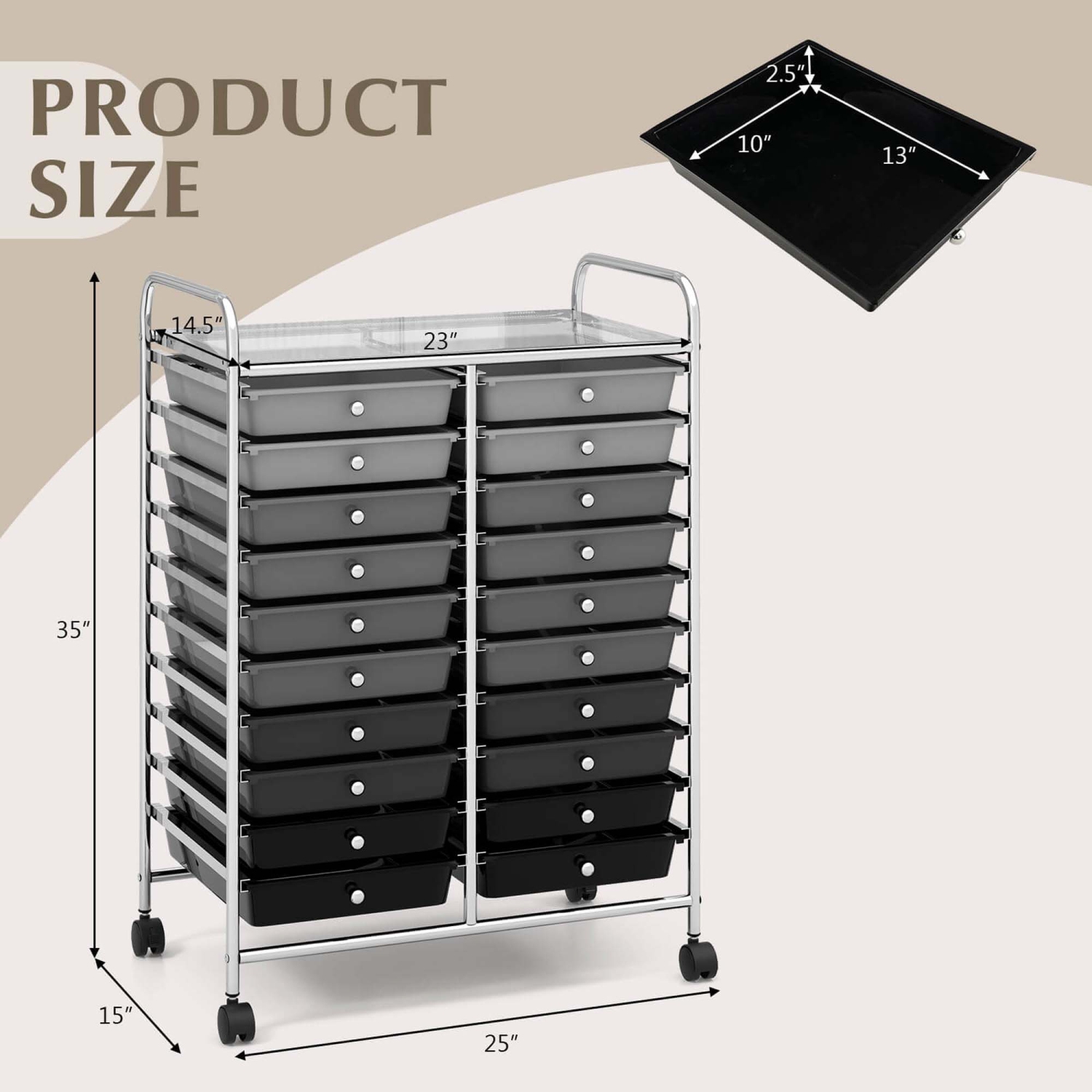 Costway 20 Drawers Rolling Cart Storage Scrapbook Paper Studio Organizer Bins