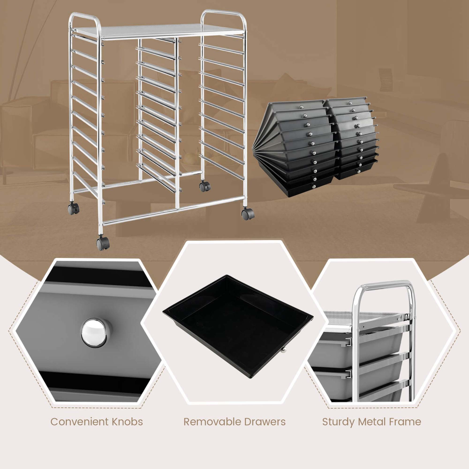 Costway 20 Drawers Rolling Cart Storage Scrapbook Paper Studio Organizer Bins