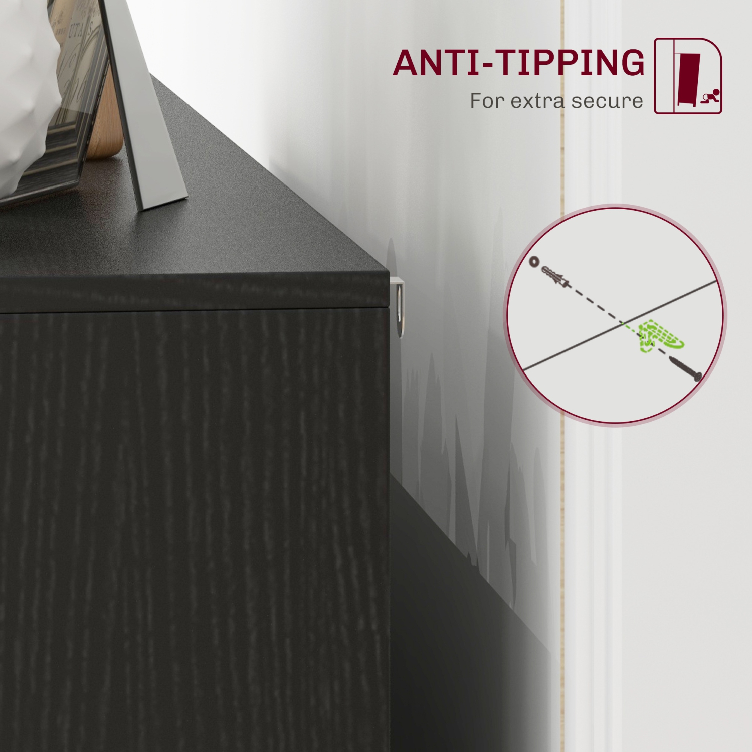 HOMCOM – Buffet moderne, armoire de rangement de cuisine de 47 po avec 4 portes et 2 tablettes ajustables, bar à café, noir