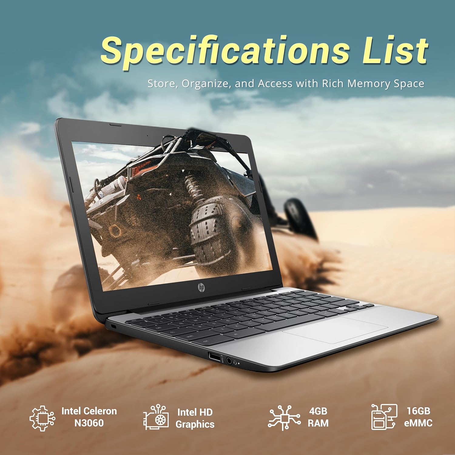 HP Chromebook 11.6" HD Anti-glare Laptop, Intel Celeron N3060, 16GB eMMC, 4GB RAM, Intel HD Graphics, Island-style Keyboard, Webcam, Chrome OS, Gray,