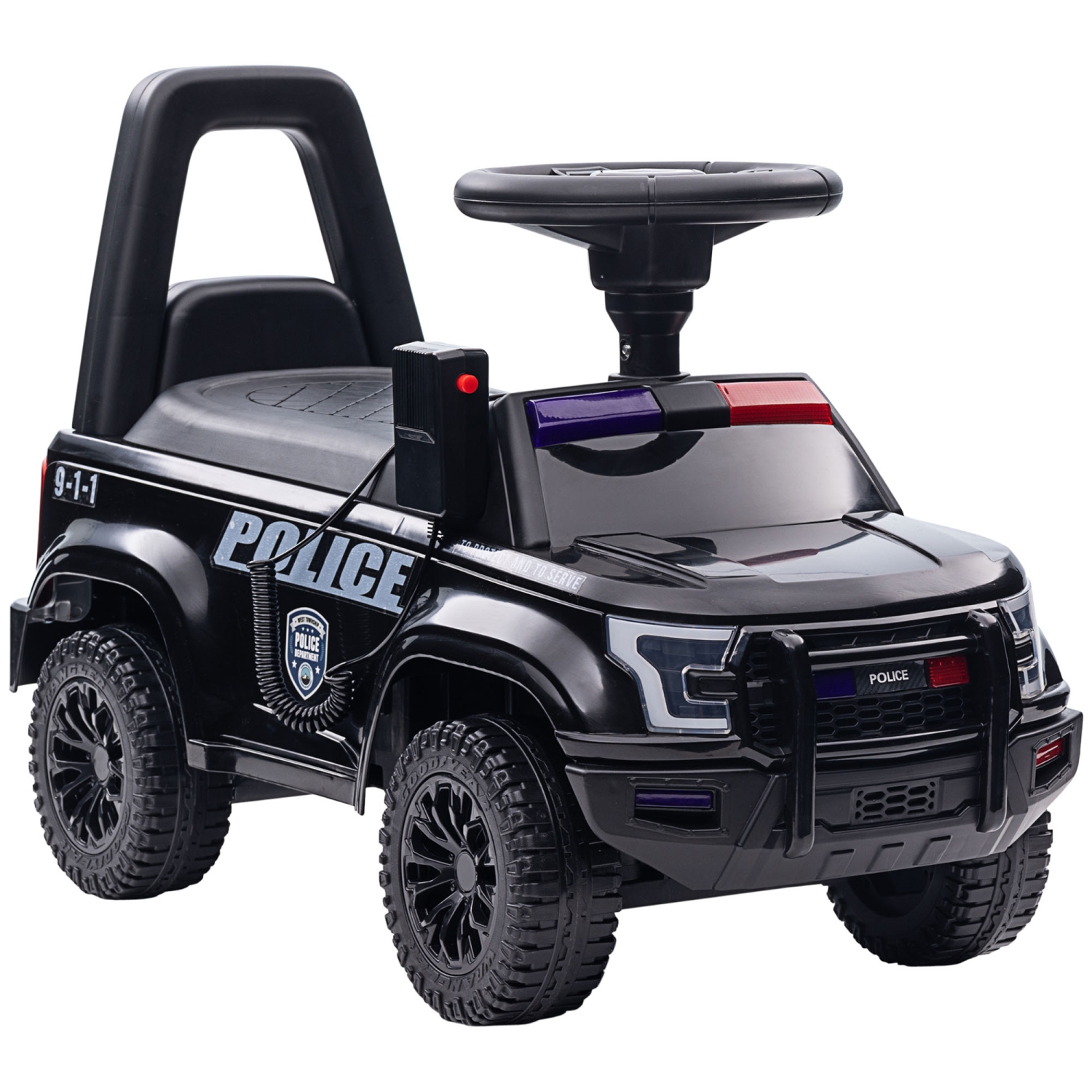 Aosom Kids Ride On Sliding Car with Hidden Under Seat Storage, Ride On Police Car for Toddler with Megaphone, Anti Dumping Device, Removable