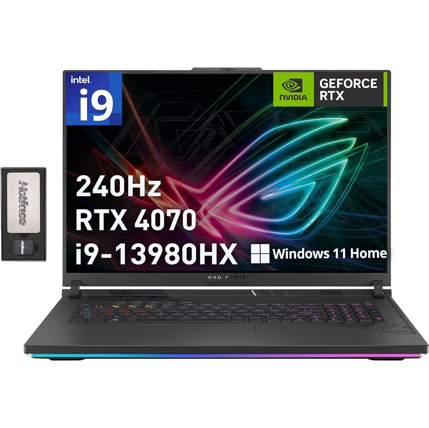 ASUS ROG Strix 18" QHD 240Hz Gaming Laptop, 13th Gen Intel i9-13980HX, 4TB SSD, 64GB DDR5, NVIDIA GeForce RTX 4070, Win 11 Home, Gray, 256GB Hotface Extension Set