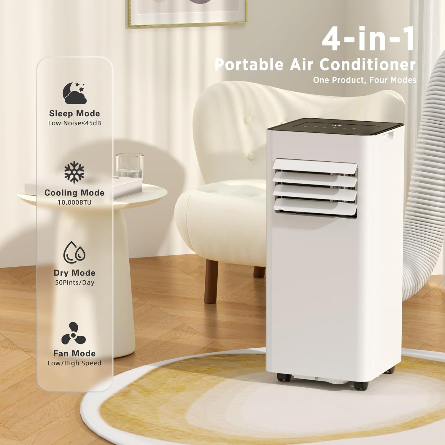 ZAFRO 8000 BTU Portable Air Conditioners Cool Up to 450 sq ft, 4 Modes Portable AC with Remote Control/Large LED Display/24Hrs Timer/Installation