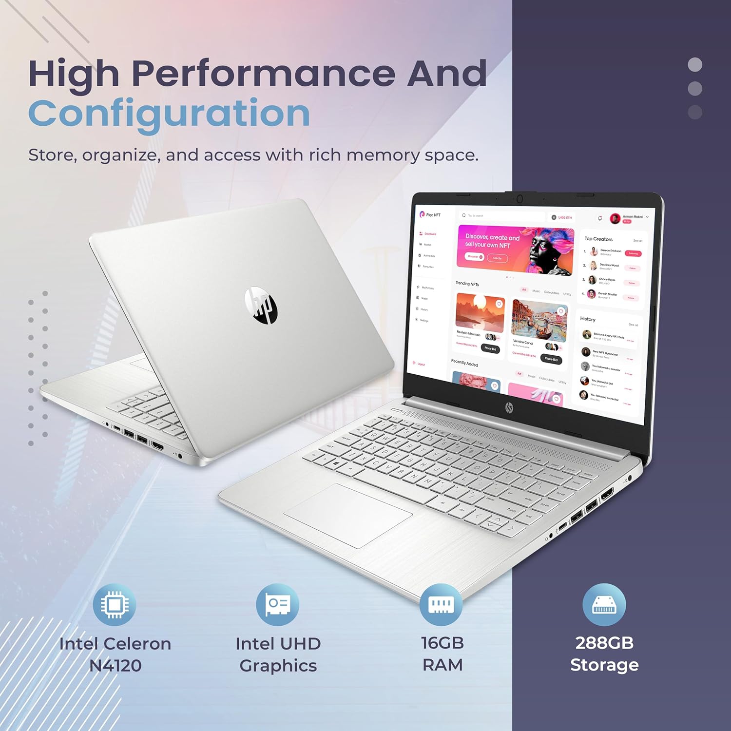 HP Stream 14" HD Laptop, Intel Celeron N4120, 288GB Storage(128GB eMMC+160GB Docking Station Set), 16GB RAM, Intel UHD Graphics, Webcam, 1 Year