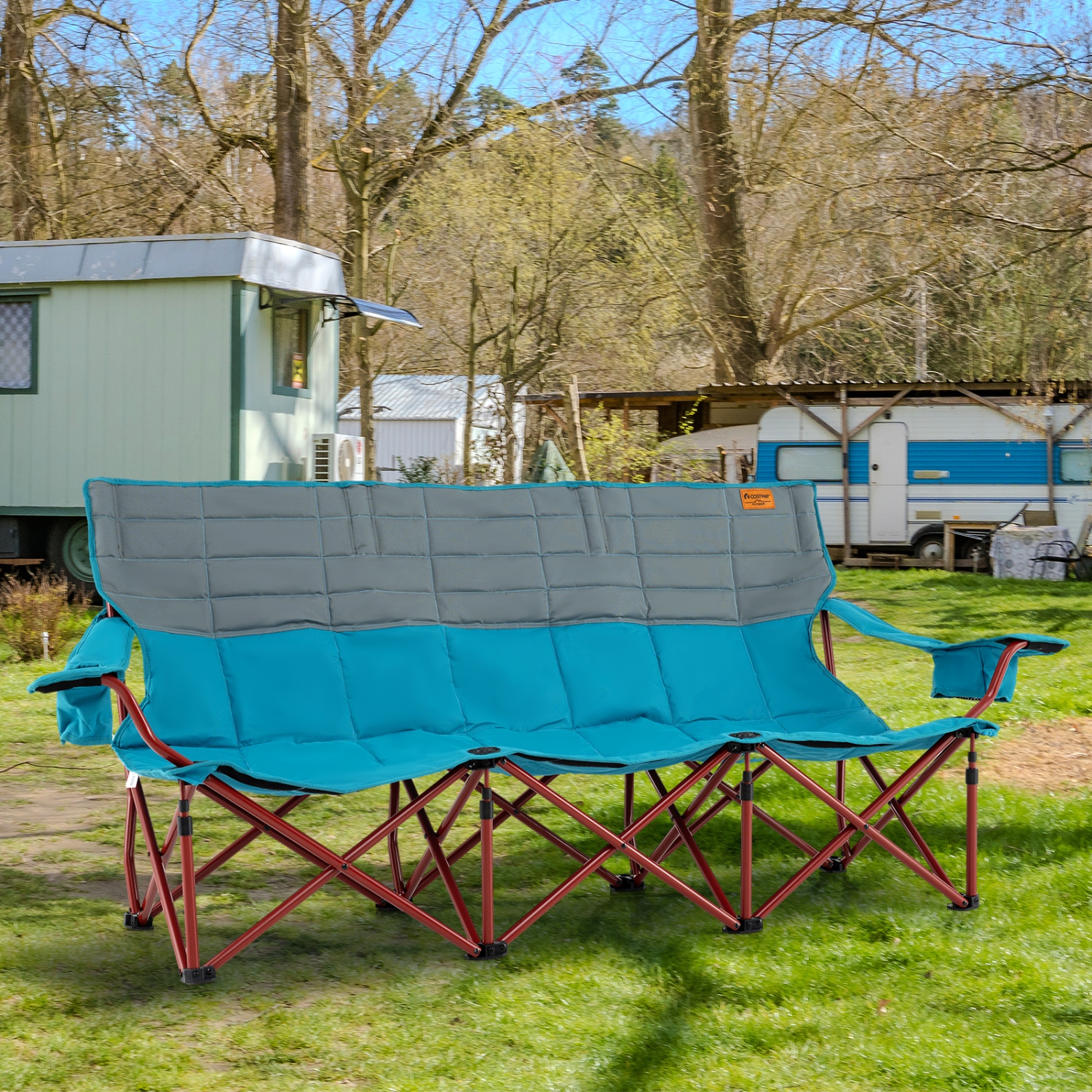 Costway 3 Person Folding Camping Chair Heavy-Duty Camp Couch with 2 Cup Holders Padding