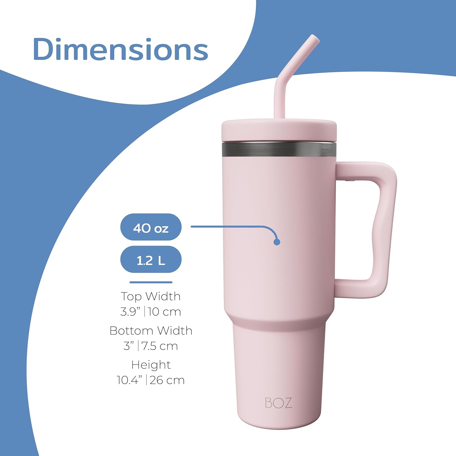 BOZ 40&nbsp;oz – gobelet avec poignée et couvercle à paille, bouteille d’eau isotherme en acier inoxydable, tasse de voyage réutilisable, idéal pour