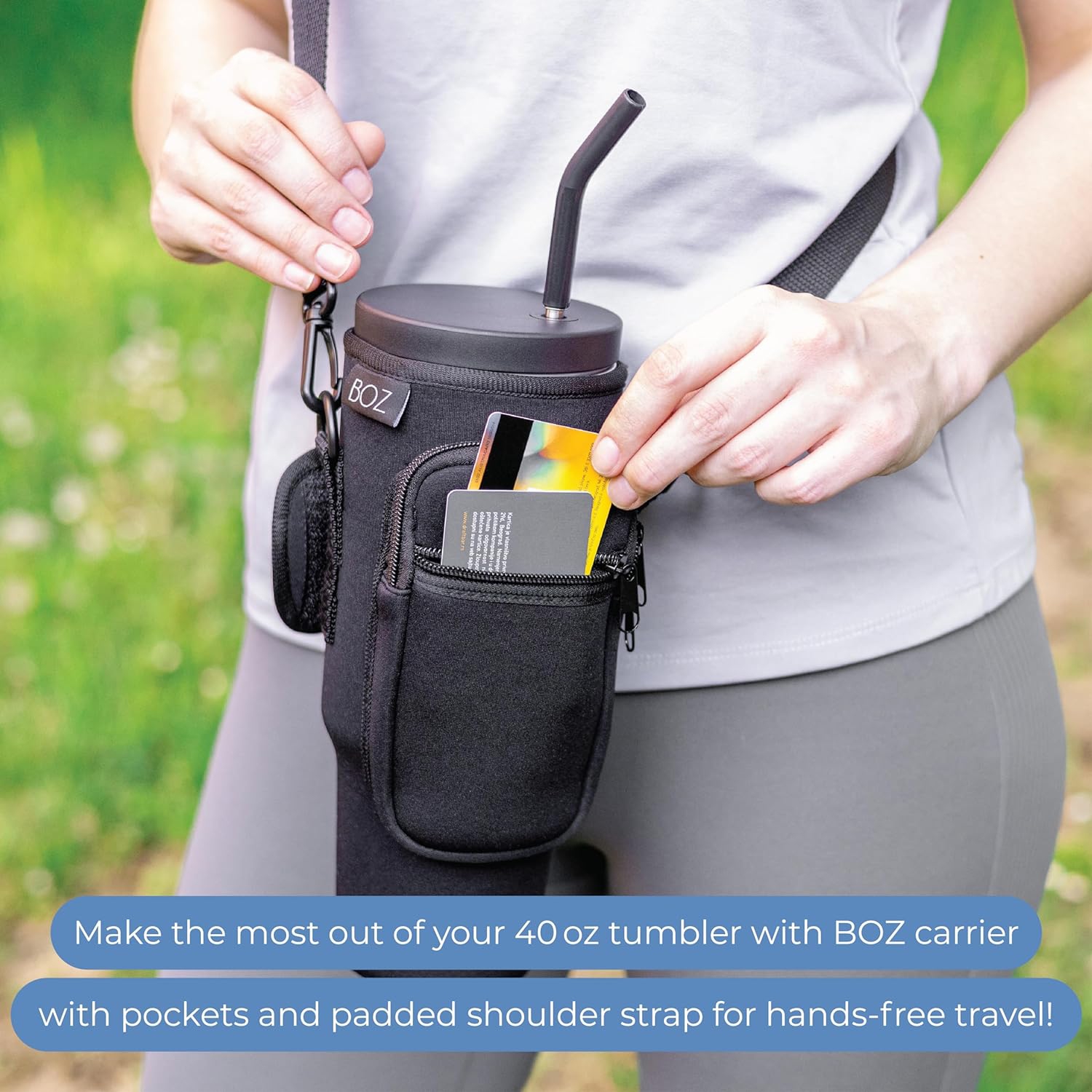 BOZ 40 oz Tumbler with Handle and Straw Lid - Cupholder-Friendly, Insulated Stainless Steel Water Bottle, Reusable Travel Mug, Ideal for Hot & Cold