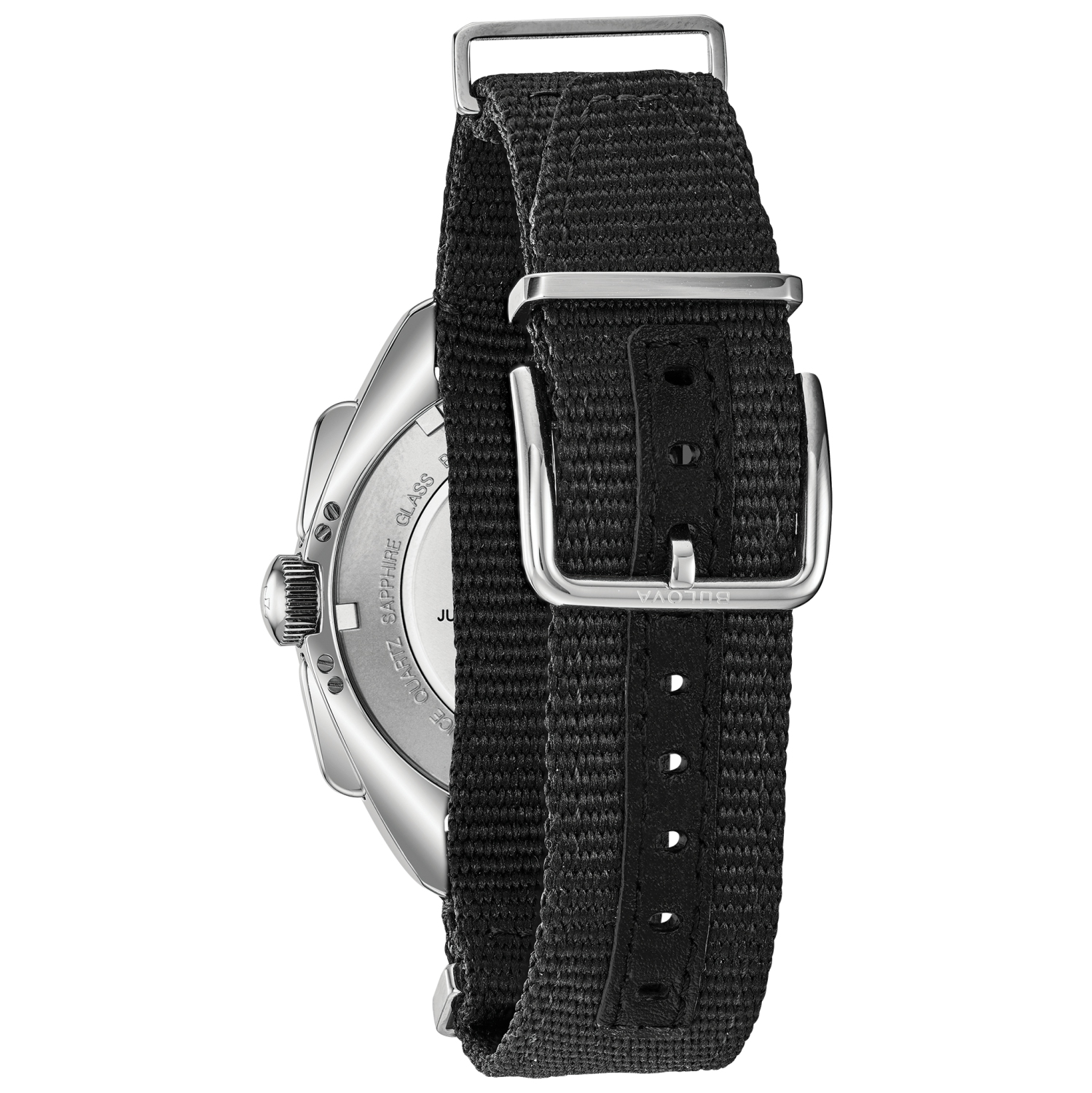 Bulova Mens Lunar Pilot Special Edition HPQ Watch 45mm Silver-Tone Stainless Steel Case Black Nylon Strap with Black Dial