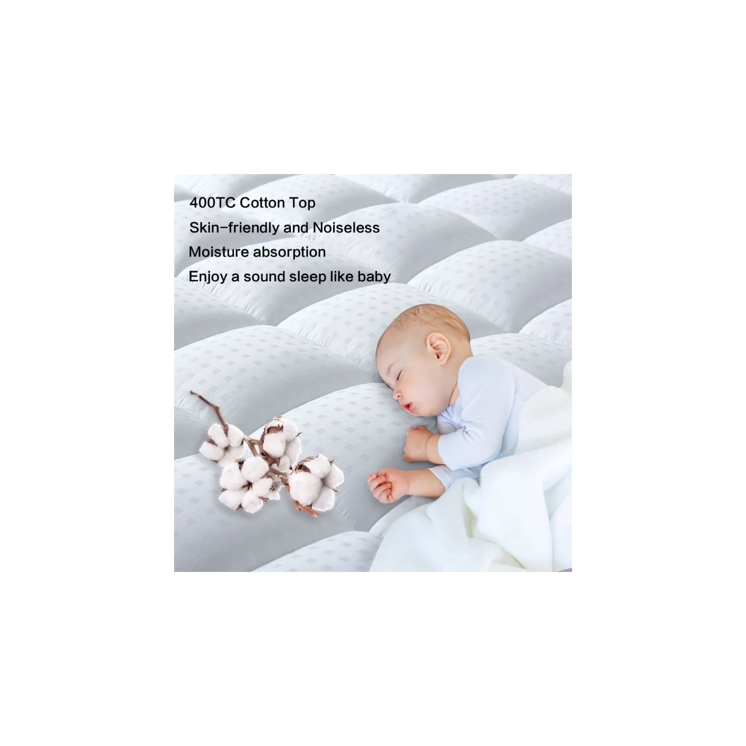 Queen Cooling Mattress Pad Topper - Cotton Quilted Pillow Top Protector - Deep Pocket Fits 8-21 Inch Mattresses