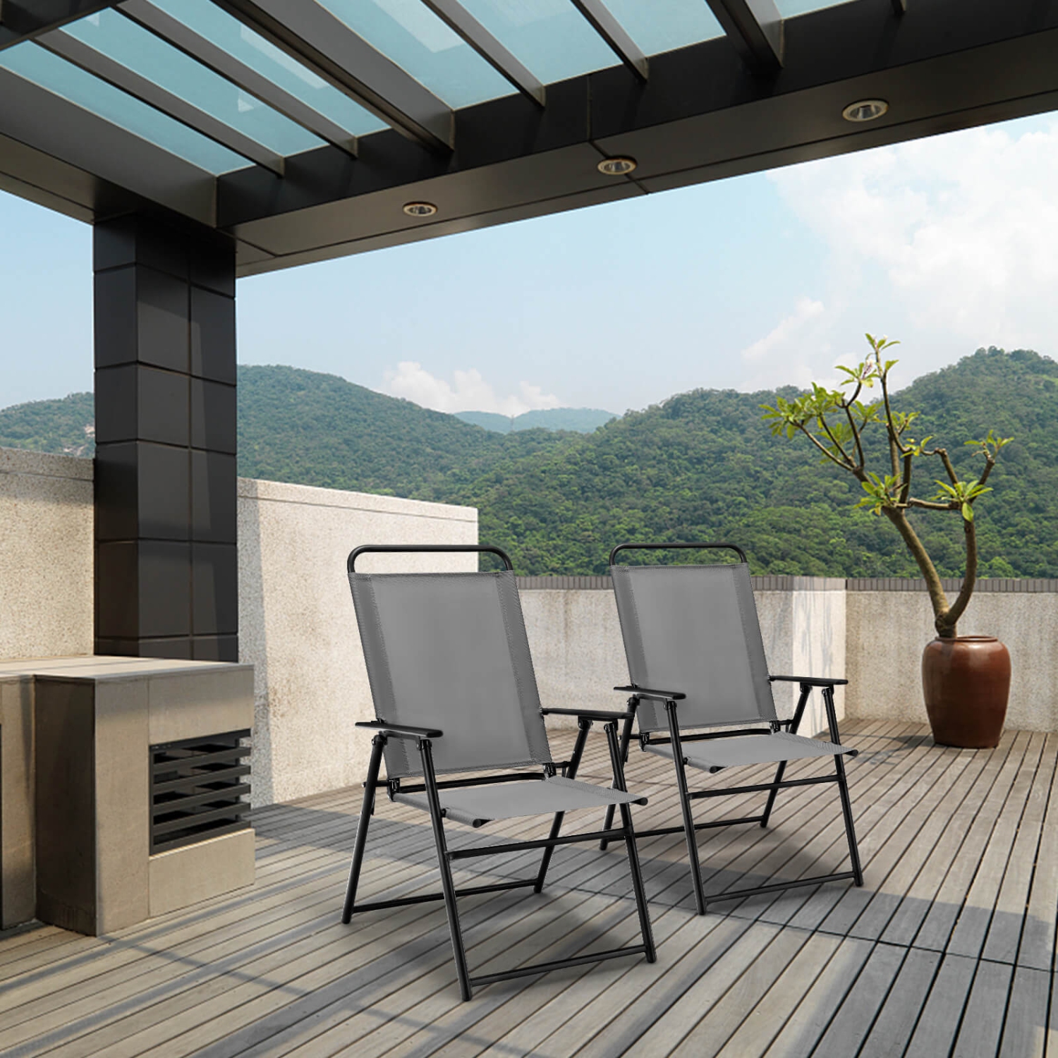 CoCostway 2pcs chaises de patio pliables fauteuils de patio avec accoudoir dossier et dossier extérieur portable