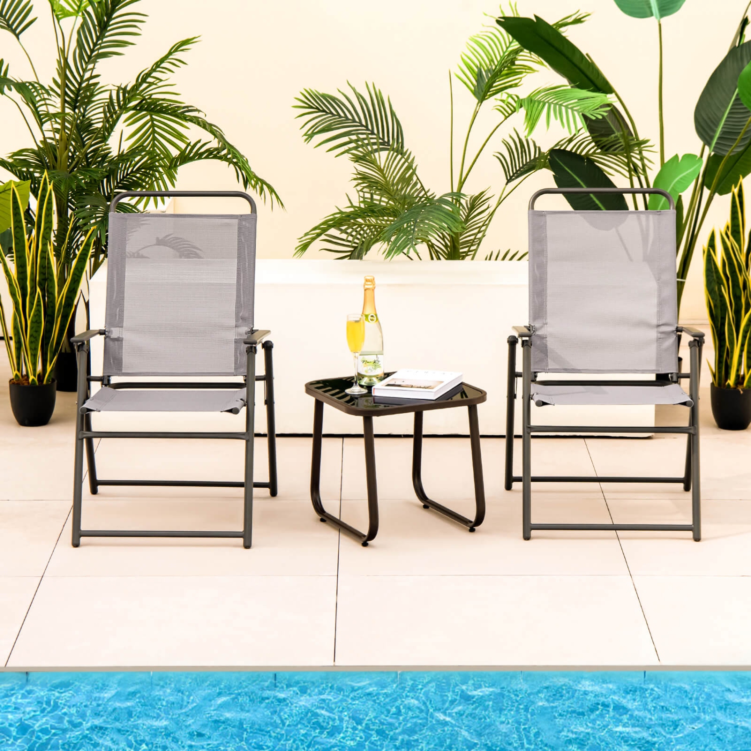 CoCostway 2pcs chaises de patio pliables fauteuils de patio avec accoudoir dossier et dossier extérieur portable