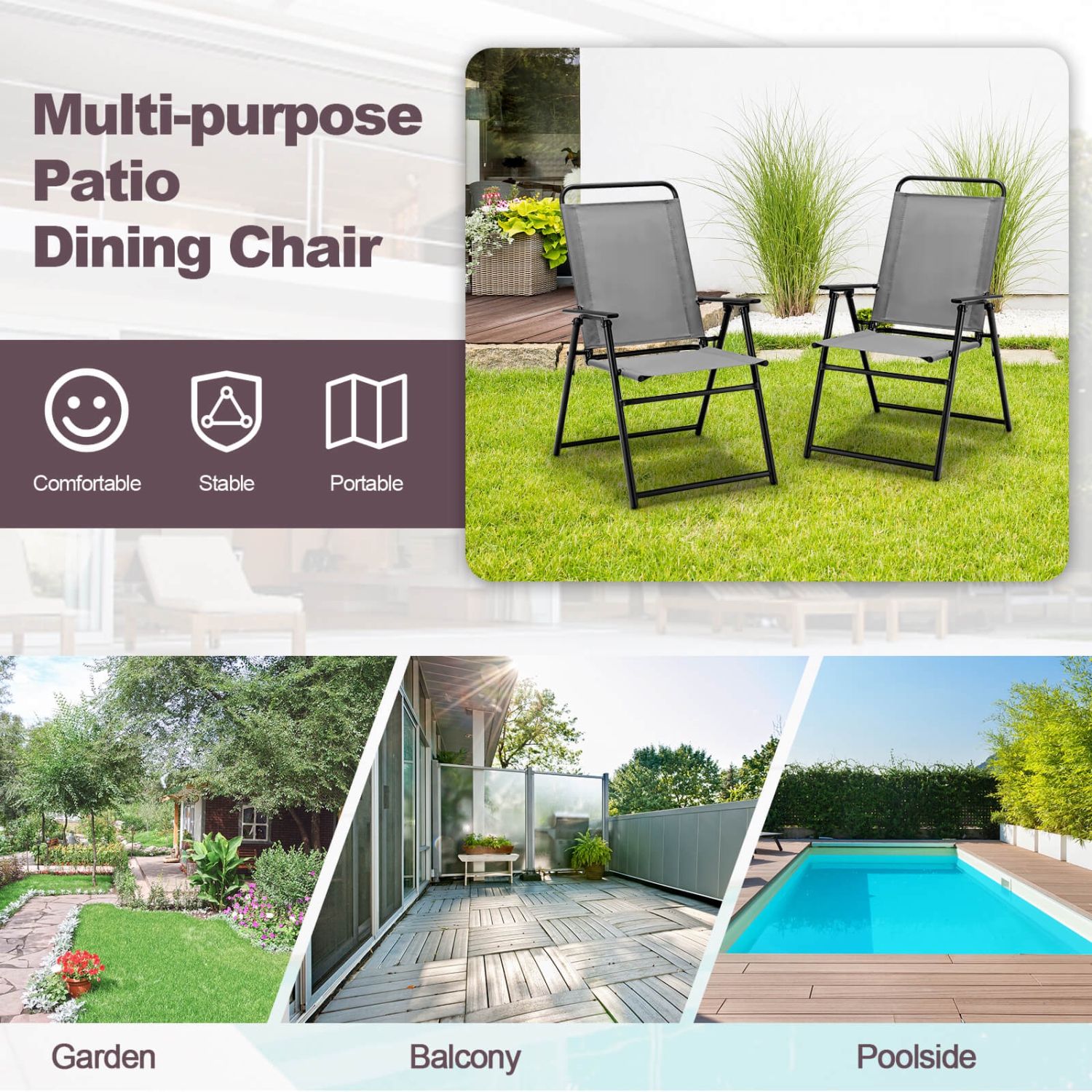 CoCostway 2pcs chaises de patio pliables fauteuils de patio avec accoudoir dossier et dossier extérieur portable