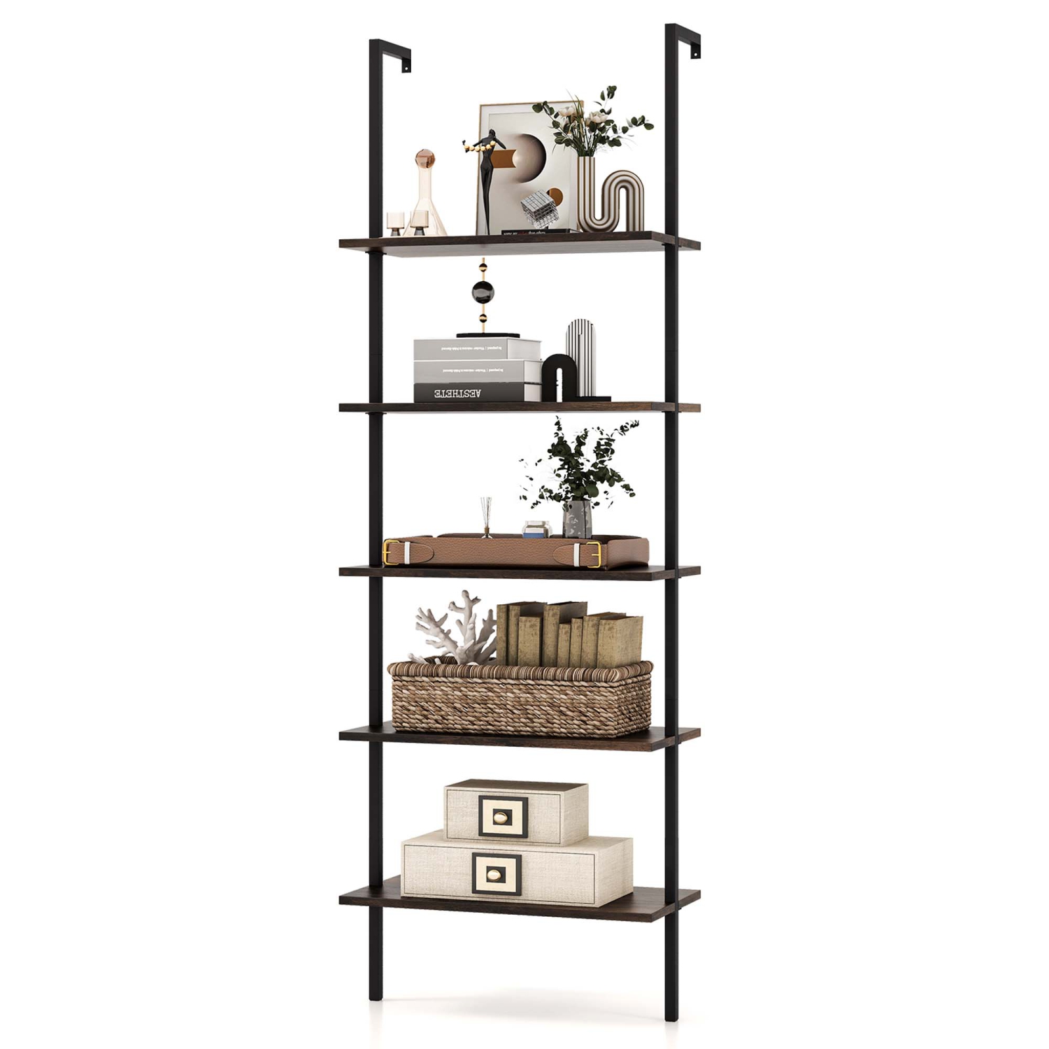 Costway 5 Tier Ladder Shelf 71" Height Wall-Mounted Bookshelf Display Storage Organizer