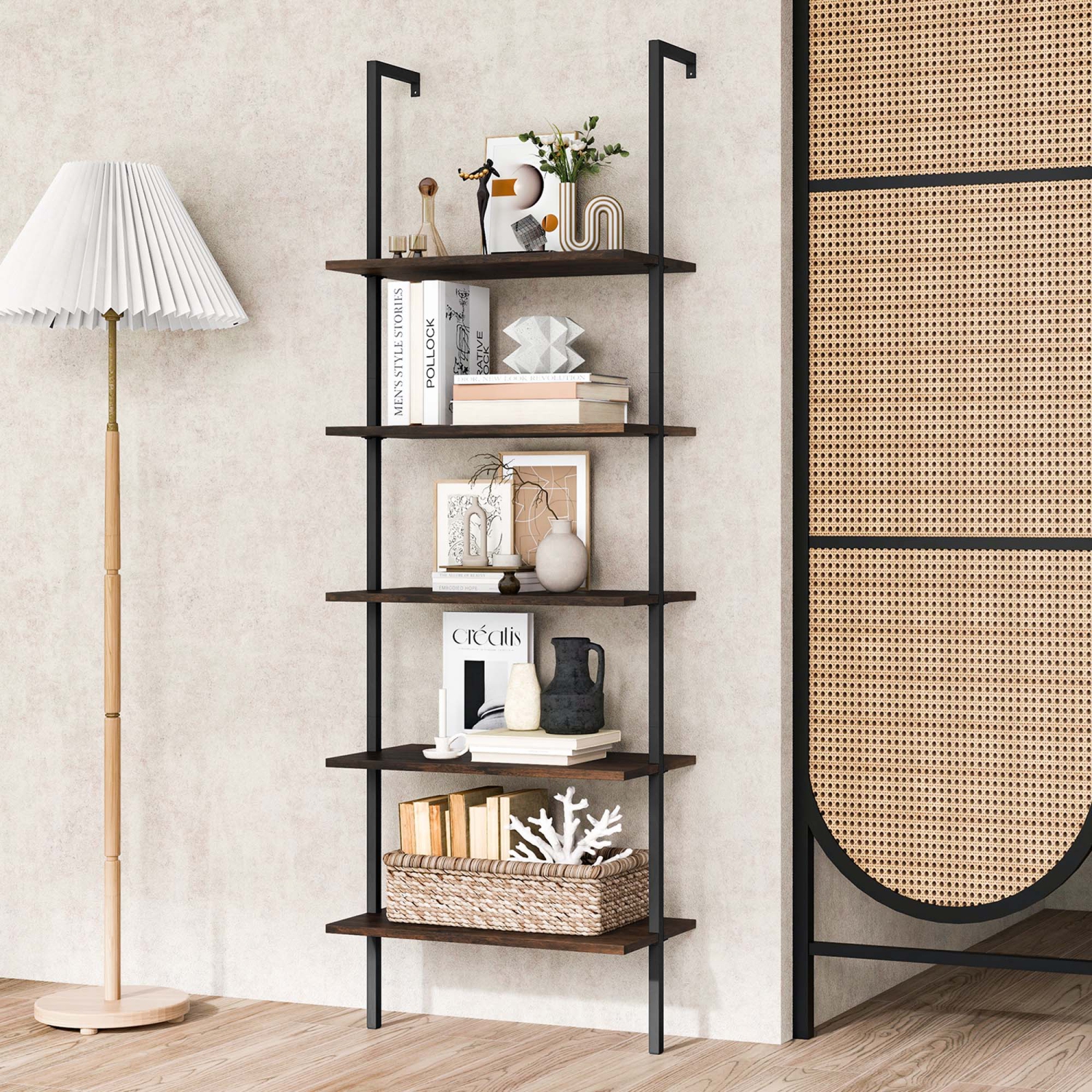 Costway 5 Tier Ladder Shelf 71" Height Wall-Mounted Bookshelf Display Storage Organizer