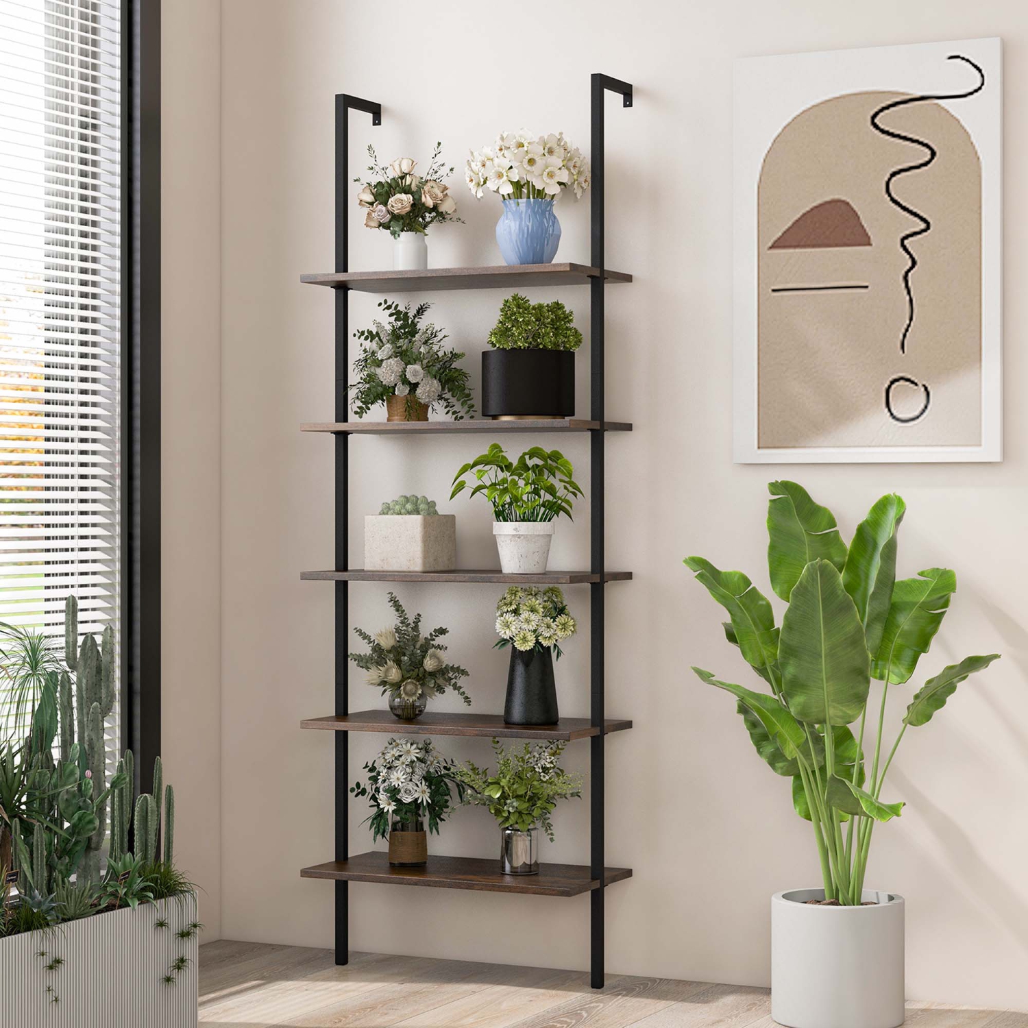 Meuble de rangement mural à 5 niveaux avec étagère en échelle de 71 po 2 PCS de Costway