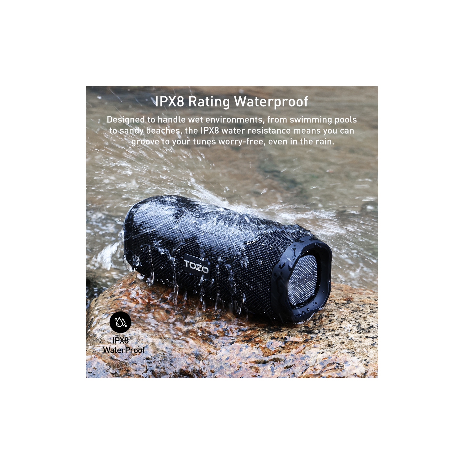 TOZO PA2 Waterproof Bluetooth Speaker Wireless Speaker Deep Bass Sound Support Calls&nbsp;-Black