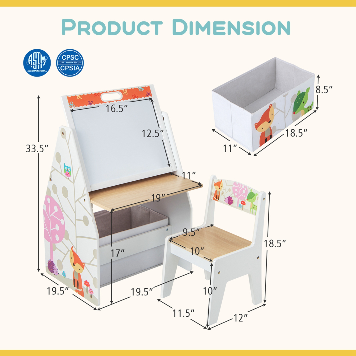 Costway Kids Table & Chair Set with Rotatable Double-sided Magnetic Blackboard & Whiteboard