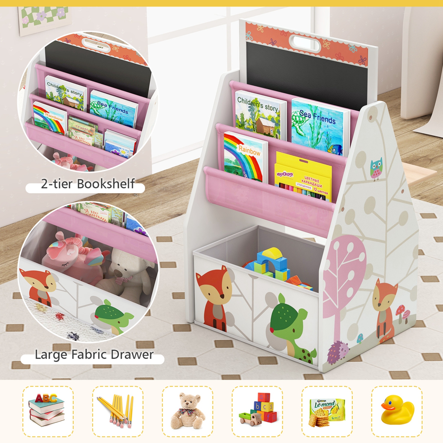 Costway Kids Table & Chair Set with Rotatable Double-sided Magnetic Blackboard & Whiteboard