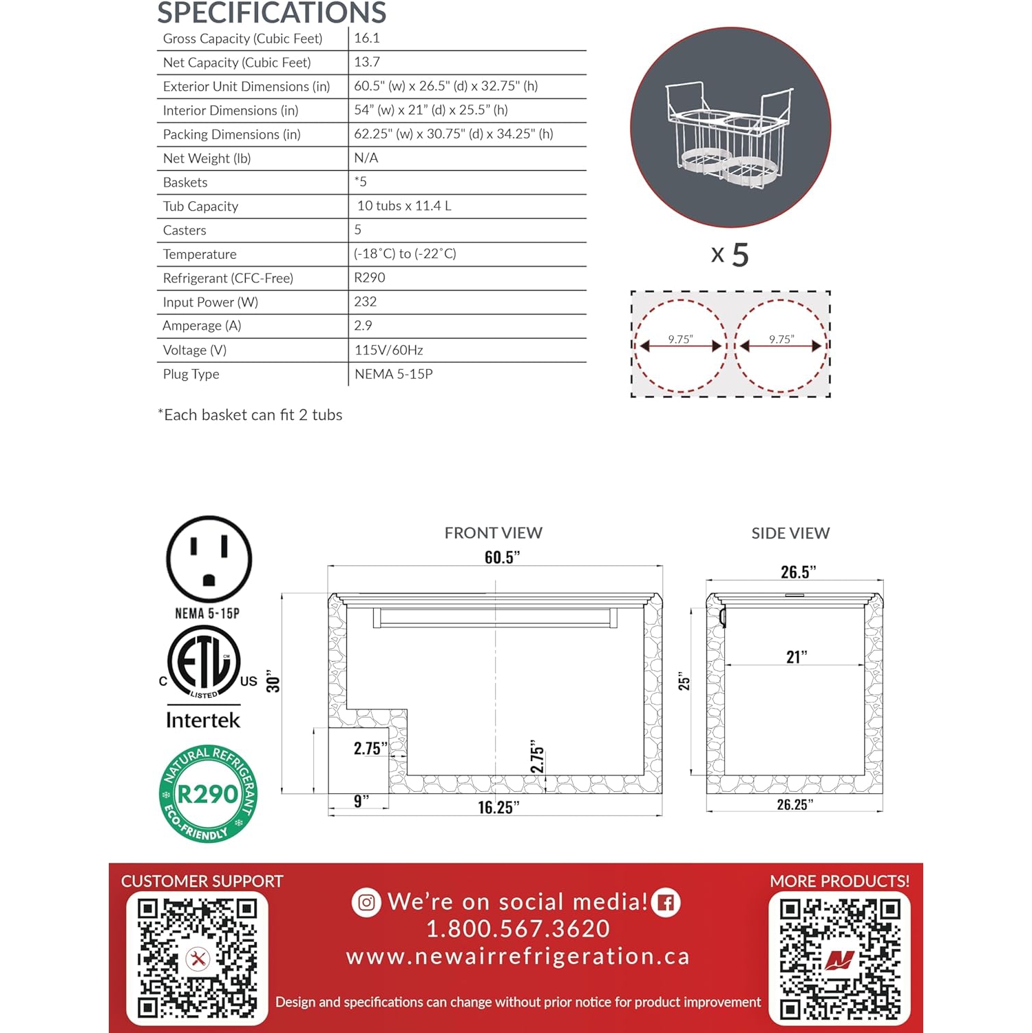 New Air Commercial 60″ 16.1 Cu. Ft. Flat Glass Ice Cream Freezer - White/Grey