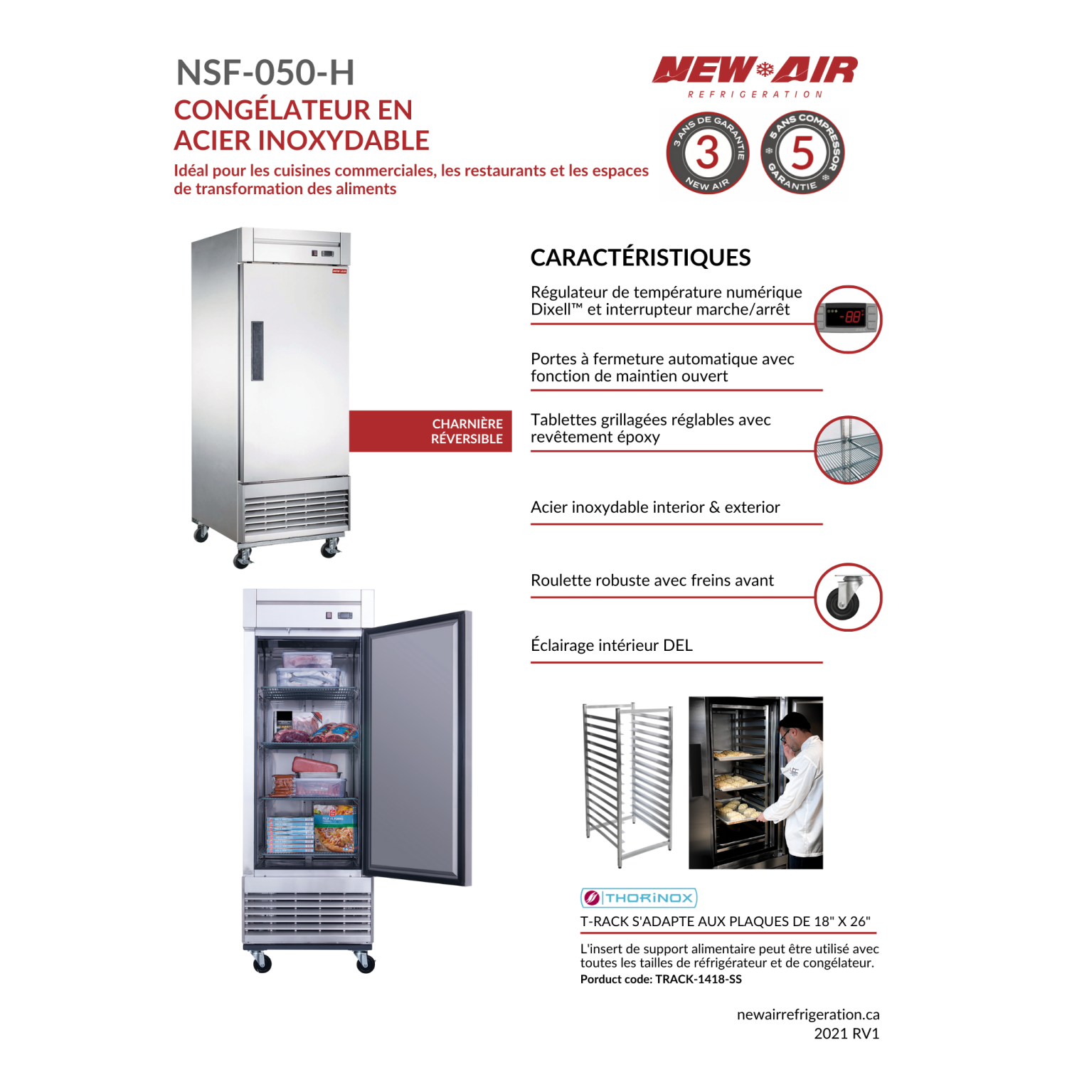 Nouveau Air commercial 27" 17,5 CU. avec CONGÉLATEUR À porte simple - acier inoxydable