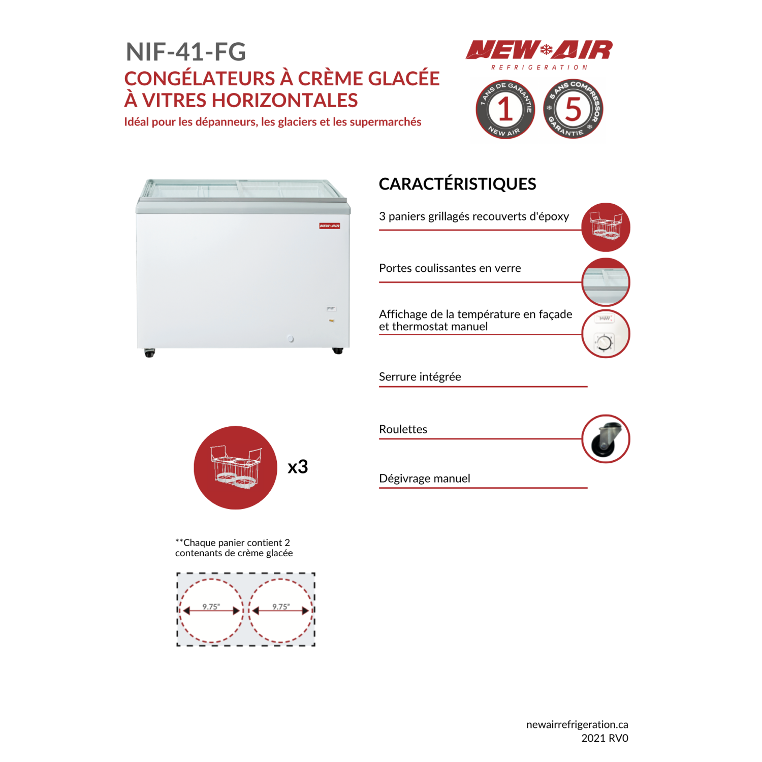 New Air Commercial 41″ 9.9 Cu. Ft. Flat Glass Ice Cream Freezer - White/Grey