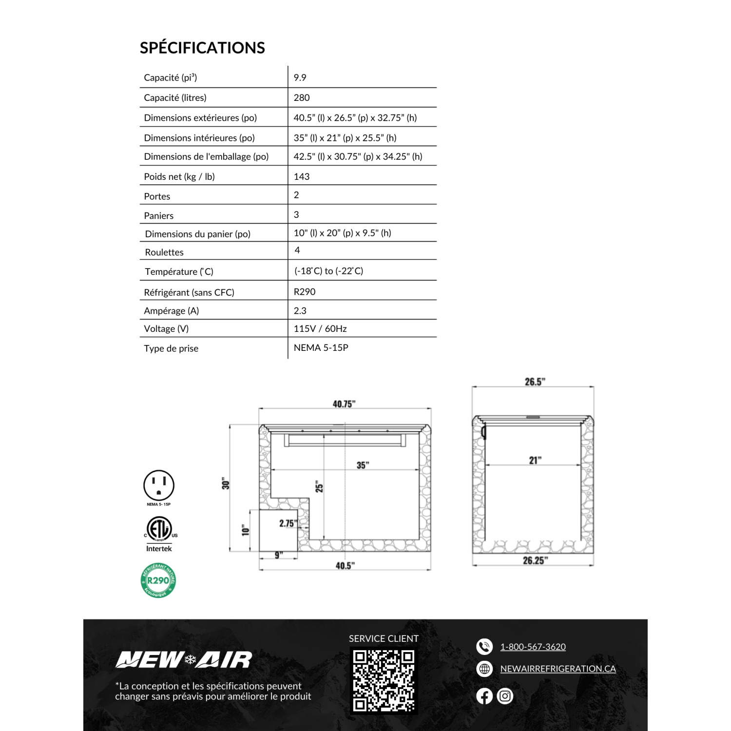 New Air Commercial 41″ 9.9 Cu. Ft. Flat Glass Ice Cream Freezer - White/Grey
