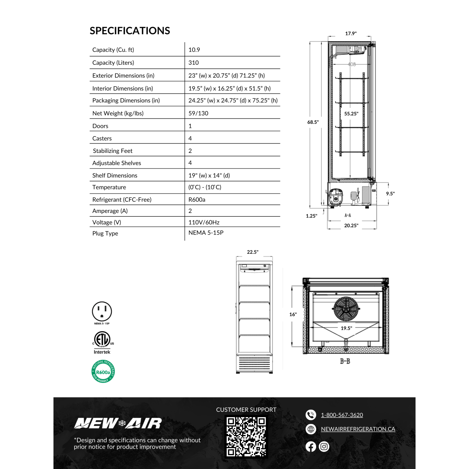 NEW AIR NGR-23-71H Commercial 23" Glass Door Refrigerator Merchandiser - Ideal for Convenience Stores, Front of House, Grocery Stores, Restaurants &