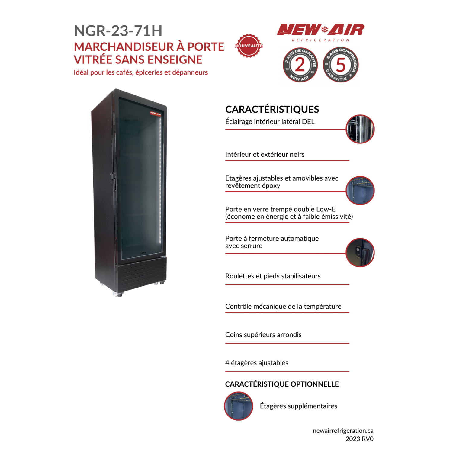 NEW AIR NGR-23-71H Commercial 23" Glass Door Refrigerator Merchandiser - Ideal for Convenience Stores, Front of House, Grocery Stores, Restaurants &