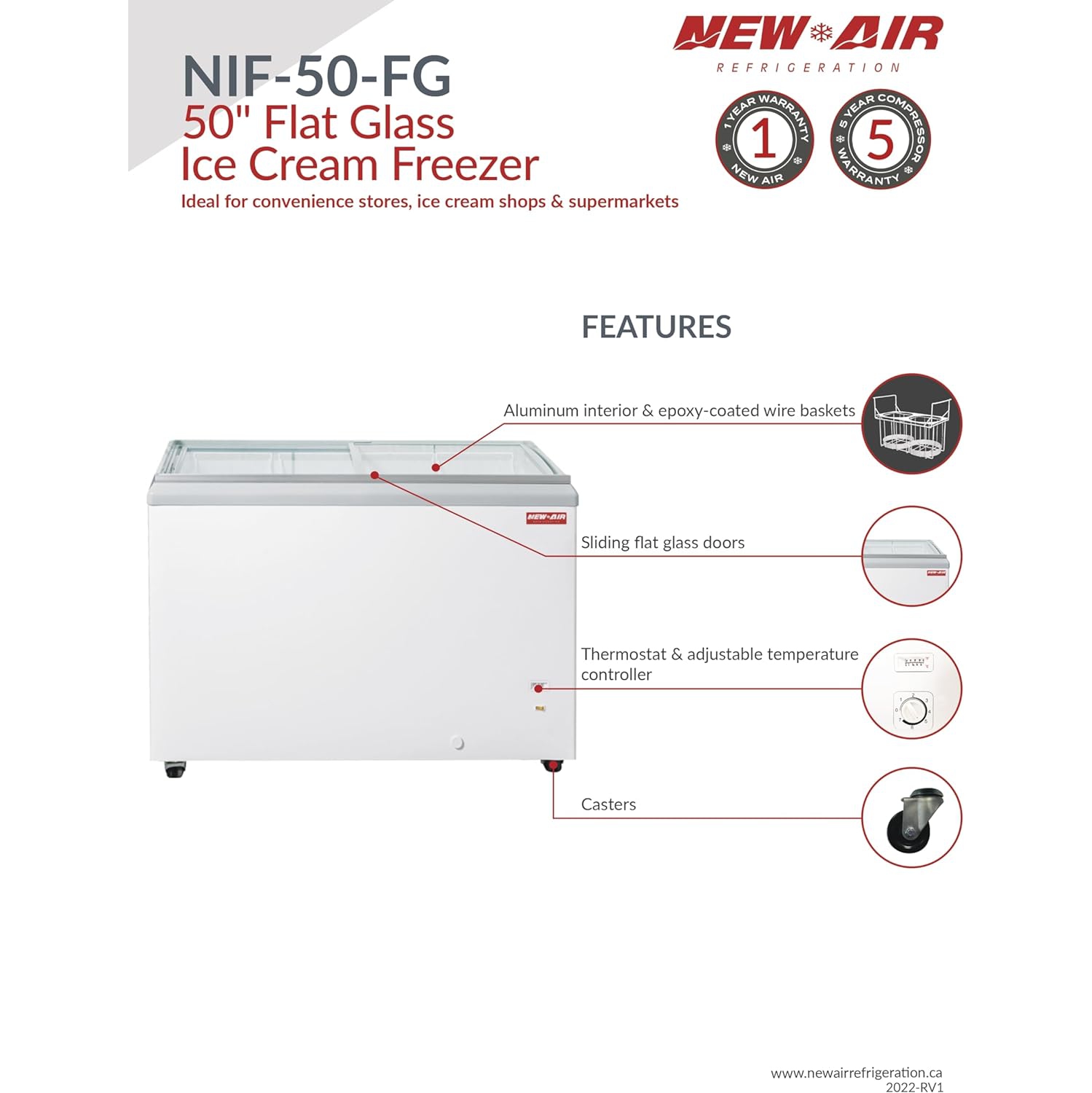 Nouveau Air commercial 50" 12,9 CU. avec Congélateur à crème glacée en verre plat - Blanc/Gris