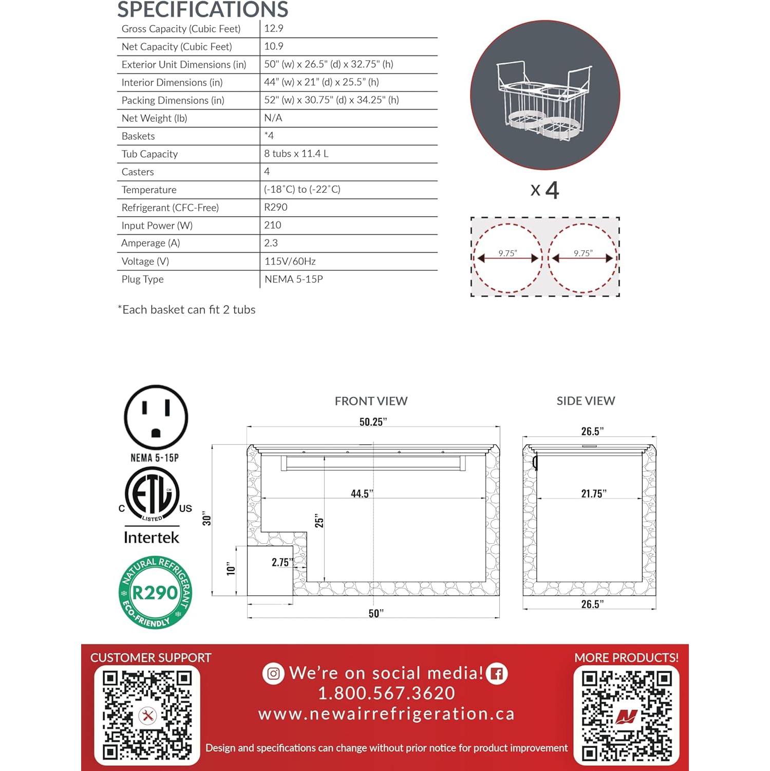 Nouveau Air commercial 50" 12,9 CU. avec Congélateur à crème glacée en verre plat - Blanc/Gris