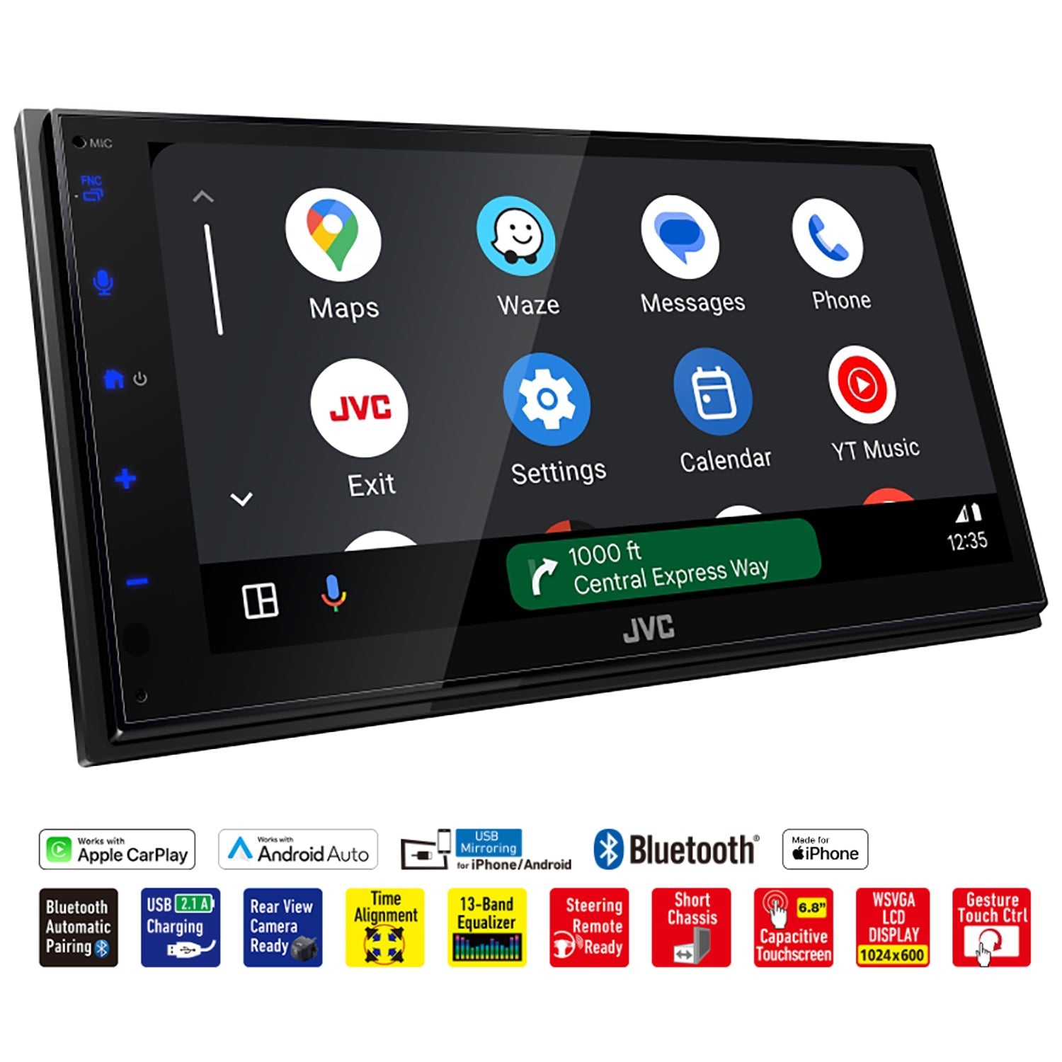 JVC - récepteur multimédia numérique avec écran tactile de 6,8 po, pour l'auto, noir