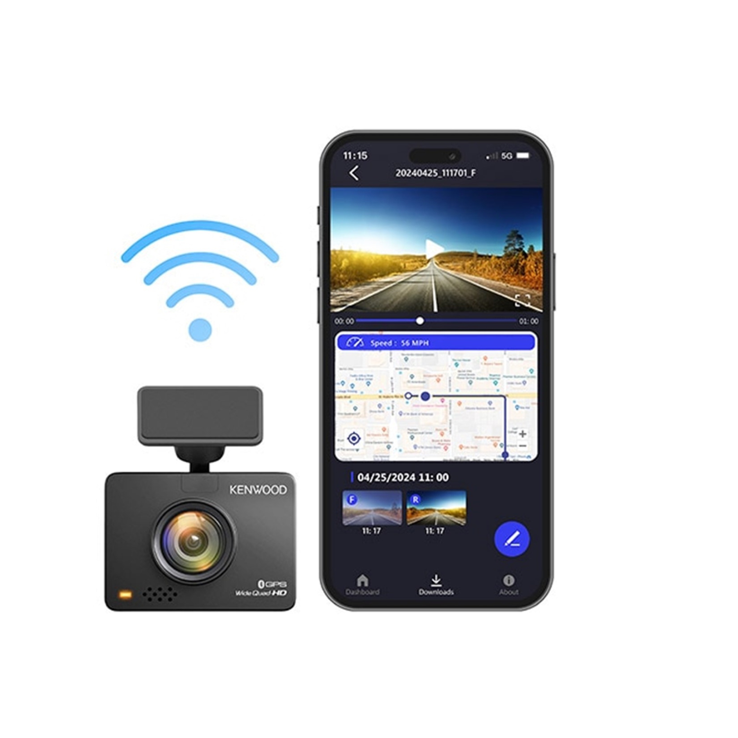 Kenwood DRV-A510W HD Dash Cam with 2" Display, GPS and Wi-Fi