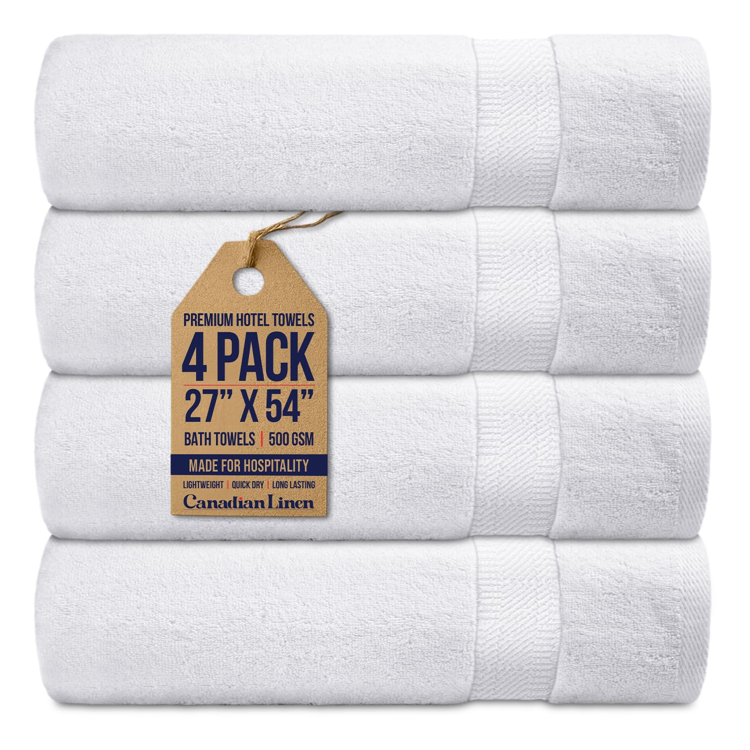 Ensemble de 4 serviettes de bain blanches en lin canadien Cambridge Economy, 27 x x54 po, anneaux doux absorbants, serviettes en coton filé, pour