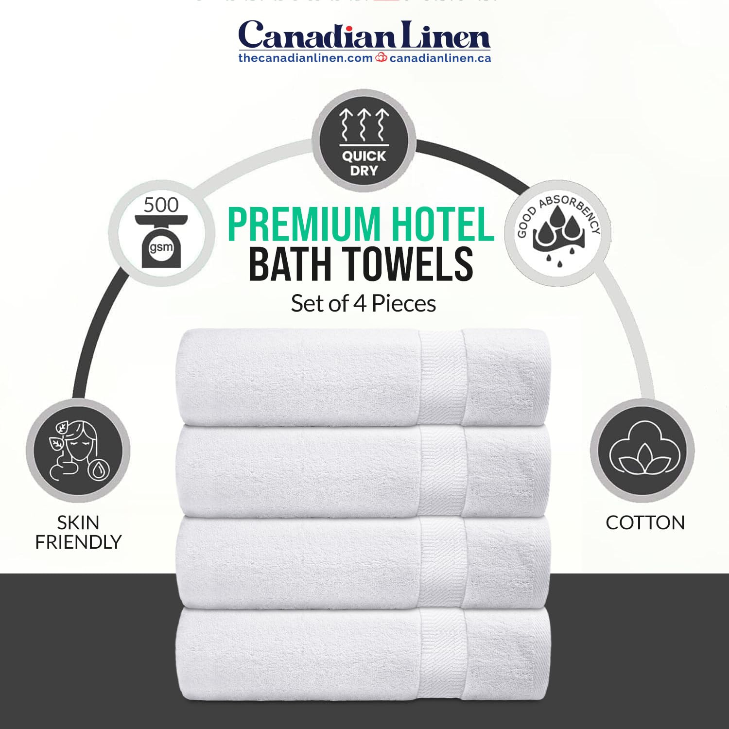 Ensemble de 4 serviettes de bain blanches en lin canadien Cambridge Economy, 27 x x54 po, anneaux doux absorbants, serviettes en coton filé, pour
