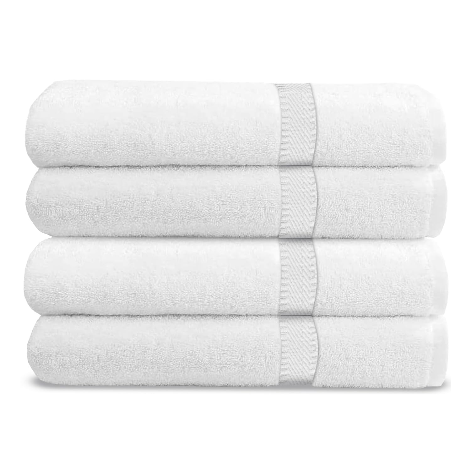 Canadian Linen Cashmere Economy 4 Pack White Bath Towels Set 27"x54" Lightweight Soft Absorbent Ring Spun Cotton Towels for Bathroom Motel Gym Spa