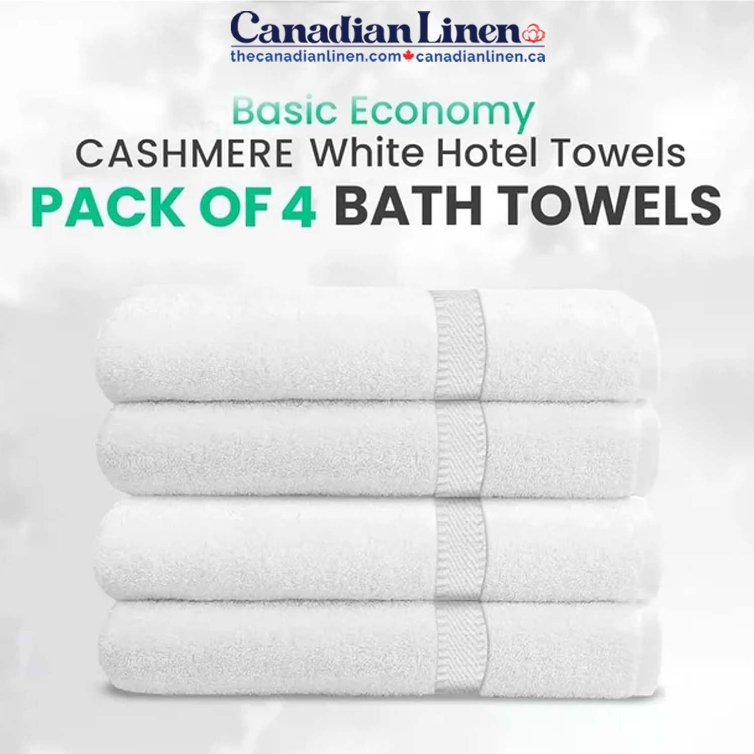 Canadian Linen Cashmere Economy 4 Pack White Bath Towels Set 27"x54" Lightweight Soft Absorbent Ring Spun Cotton Towels for Bathroom Motel Gym Spa