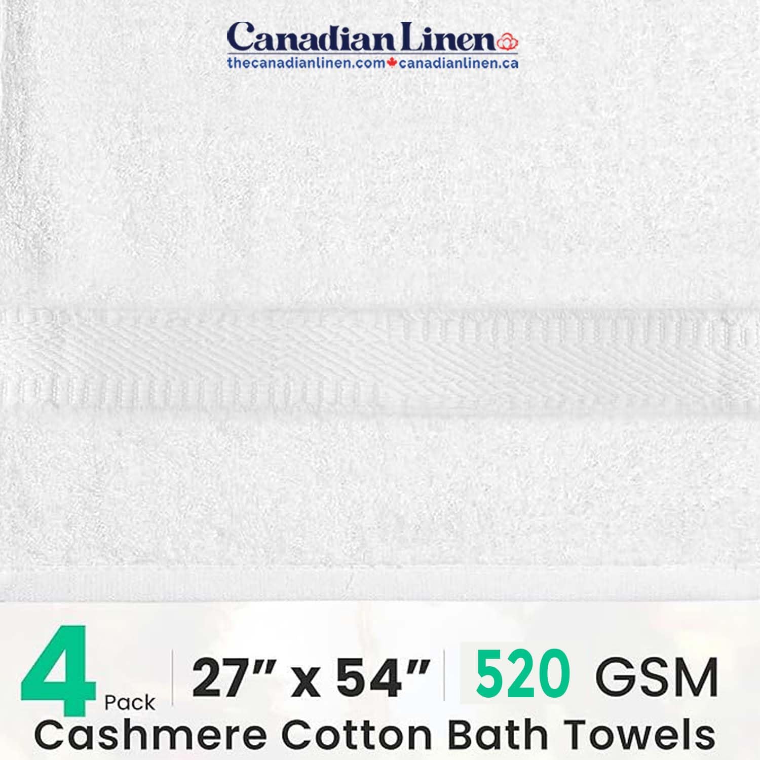 Canadian Linen Cashmere Economy 4 Pack White Bath Towels Set 27"x54" Lightweight Soft Absorbent Ring Spun Cotton Towels for Bathroom Motel Gym Spa