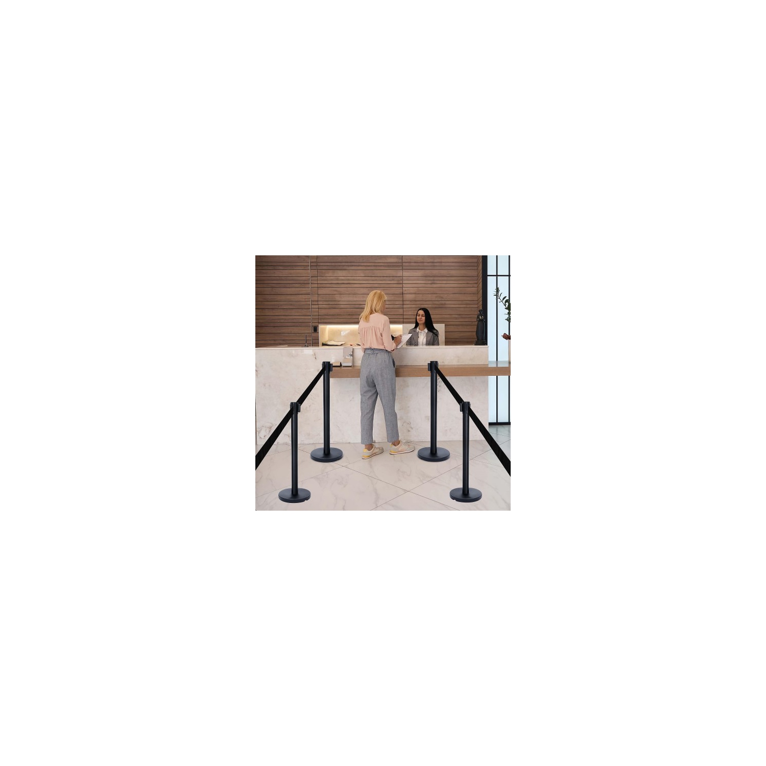 2-Pack Crowd Control Stanchion, 36" Black Stanchion with 6.5 Foot Retractable Belts for High Traffic, Events - RS-36BK/N