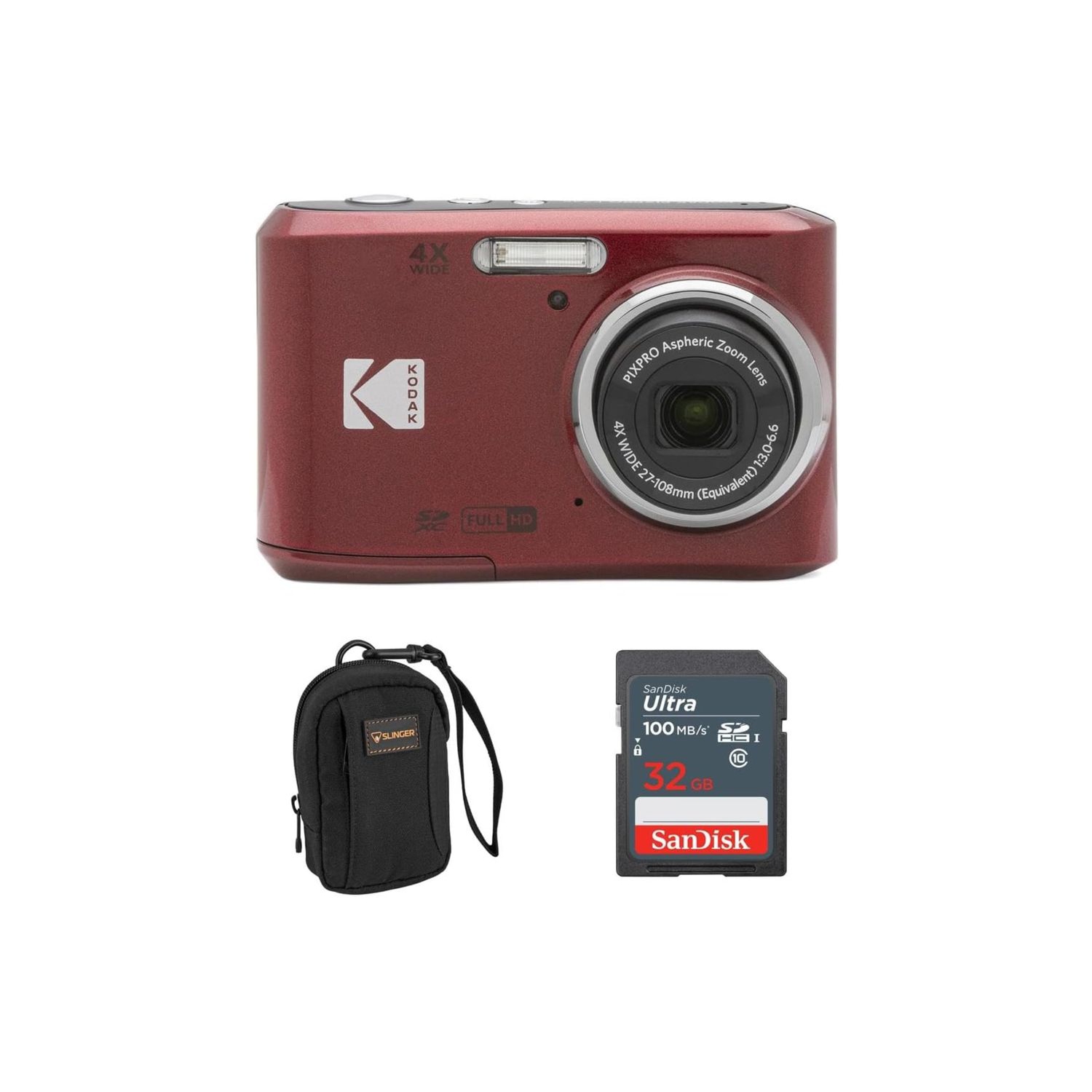 Kodak PIXPRO FZ45 Friendly Zoom 16MP Full HD Digital Camera (Red) Bundled with 32GB Memory Card and Camera Bag