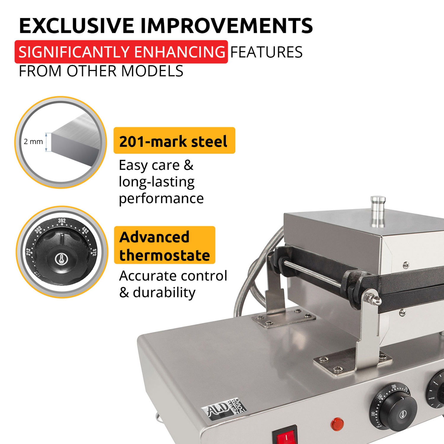 AP-455 Belgian Waffle Maker Thick | Waffle Maker with Nonstick Coating | Swing Belgian Waffle Iron | 2 Square-Shaped Waffles | 110V