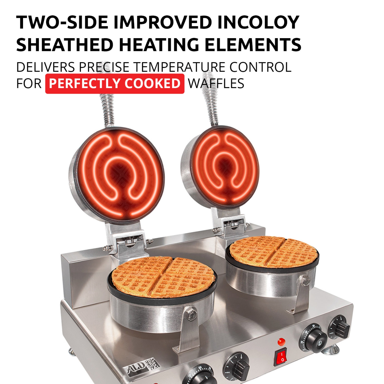AP-601 Belgian Waffle Maker Thick | Double-Head Waffle Iron and Cone Maker | 2 Round-Shape Waffles | 110V
