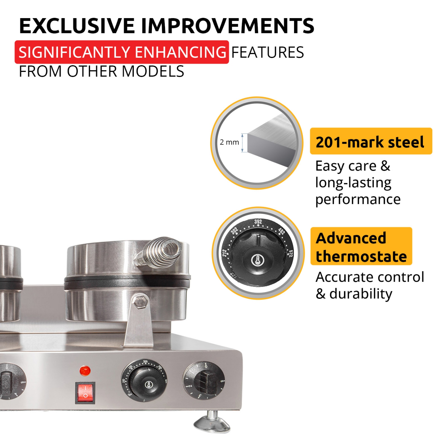 AP-601 Belgian Waffle Maker Thick | Double-Head Waffle Iron and Cone Maker | 2 Round-Shape Waffles | 110V