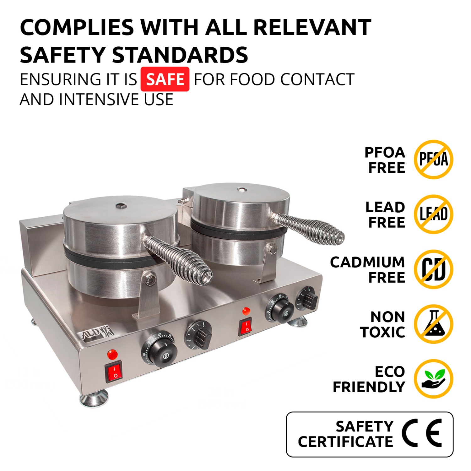 AP-601 Belgian Waffle Maker Thick | Double-Head Waffle Iron and Cone Maker | 2 Round-Shape Waffles | 110V