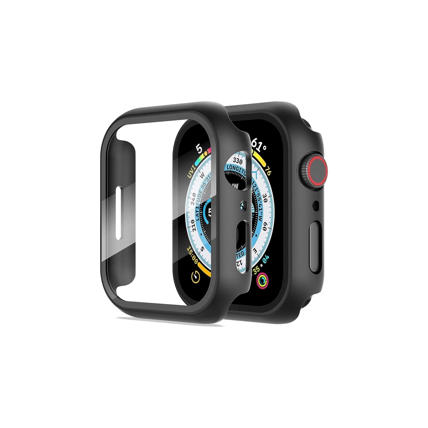 Paquet de 2 étuis protecteurs d'écran pour Apple Watch Series 8/7/6/5/4/se/se 2 40&nbsp;mm - verre trempé ultramince, noir